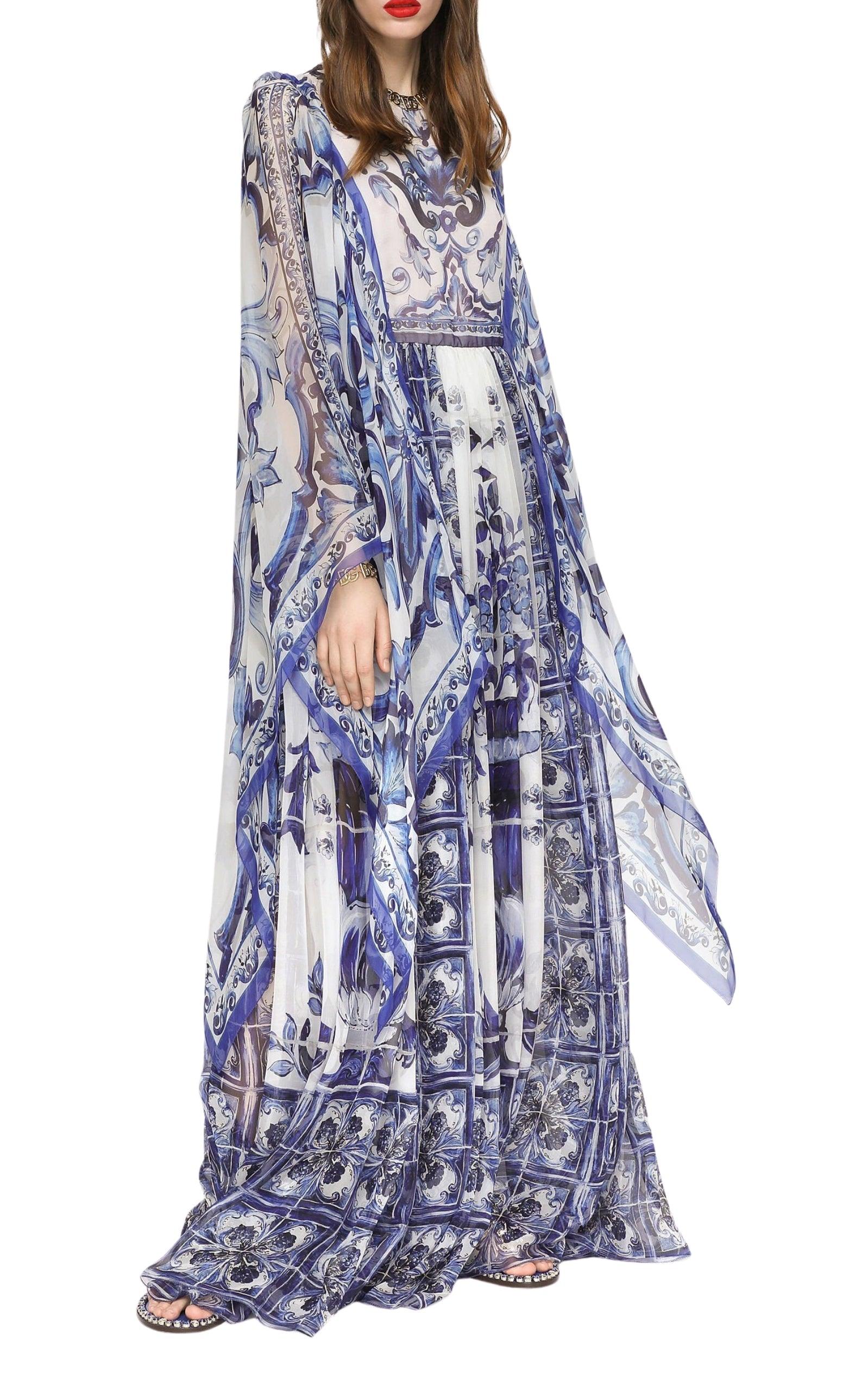  Dolce & GabbanaBlu Mediterraneo Painterly Chiffon Kimono Dress - Runway Catalog