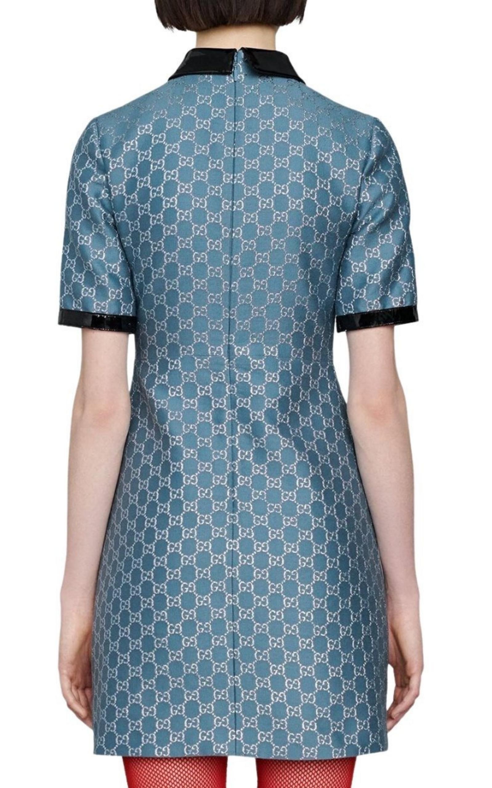  GucciBlue GG Lamé Dress With Detachable Collar - Runway Catalog