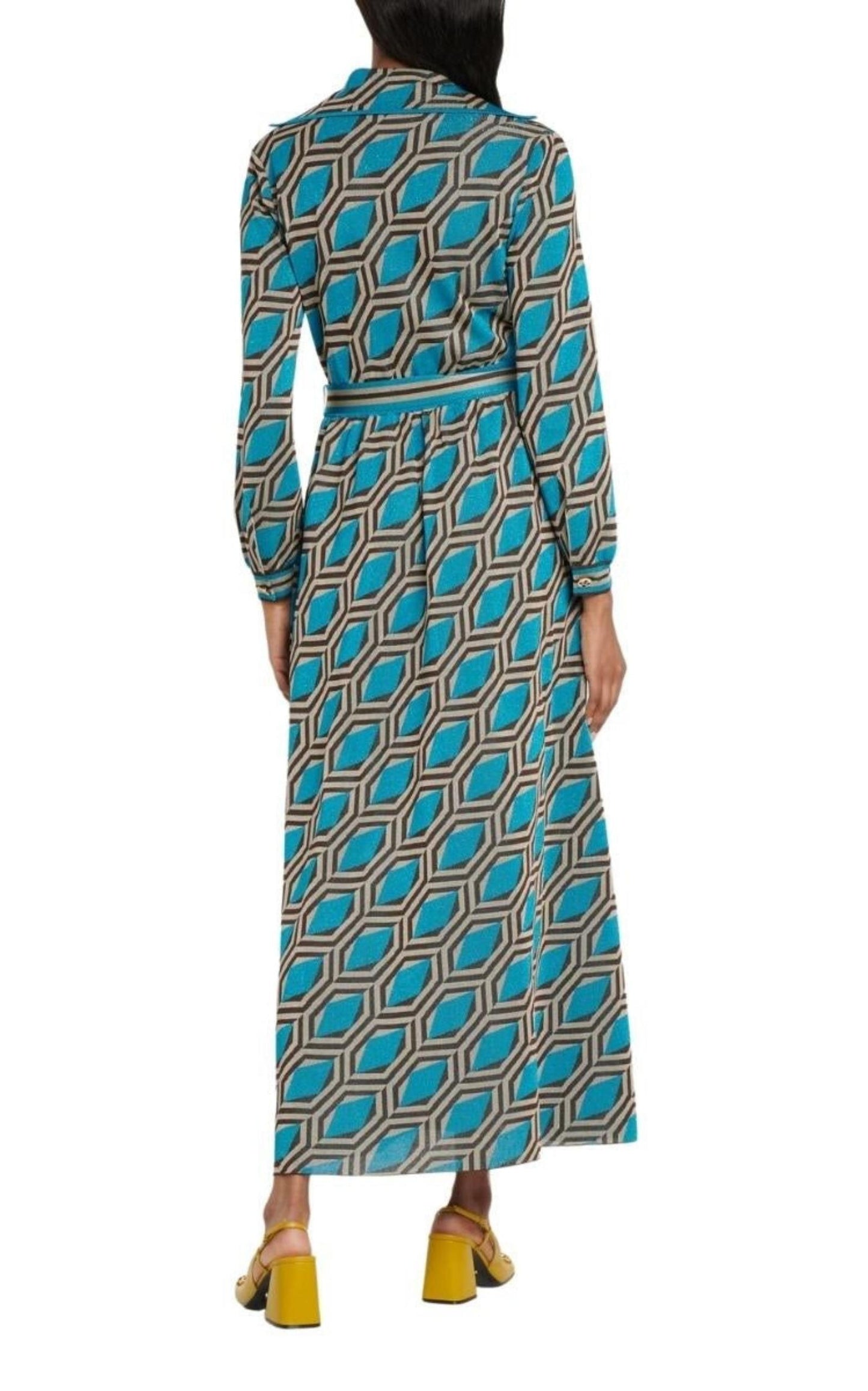  GucciBlue Geometric-pattern Jacquard Shirt Dress - Runway Catalog