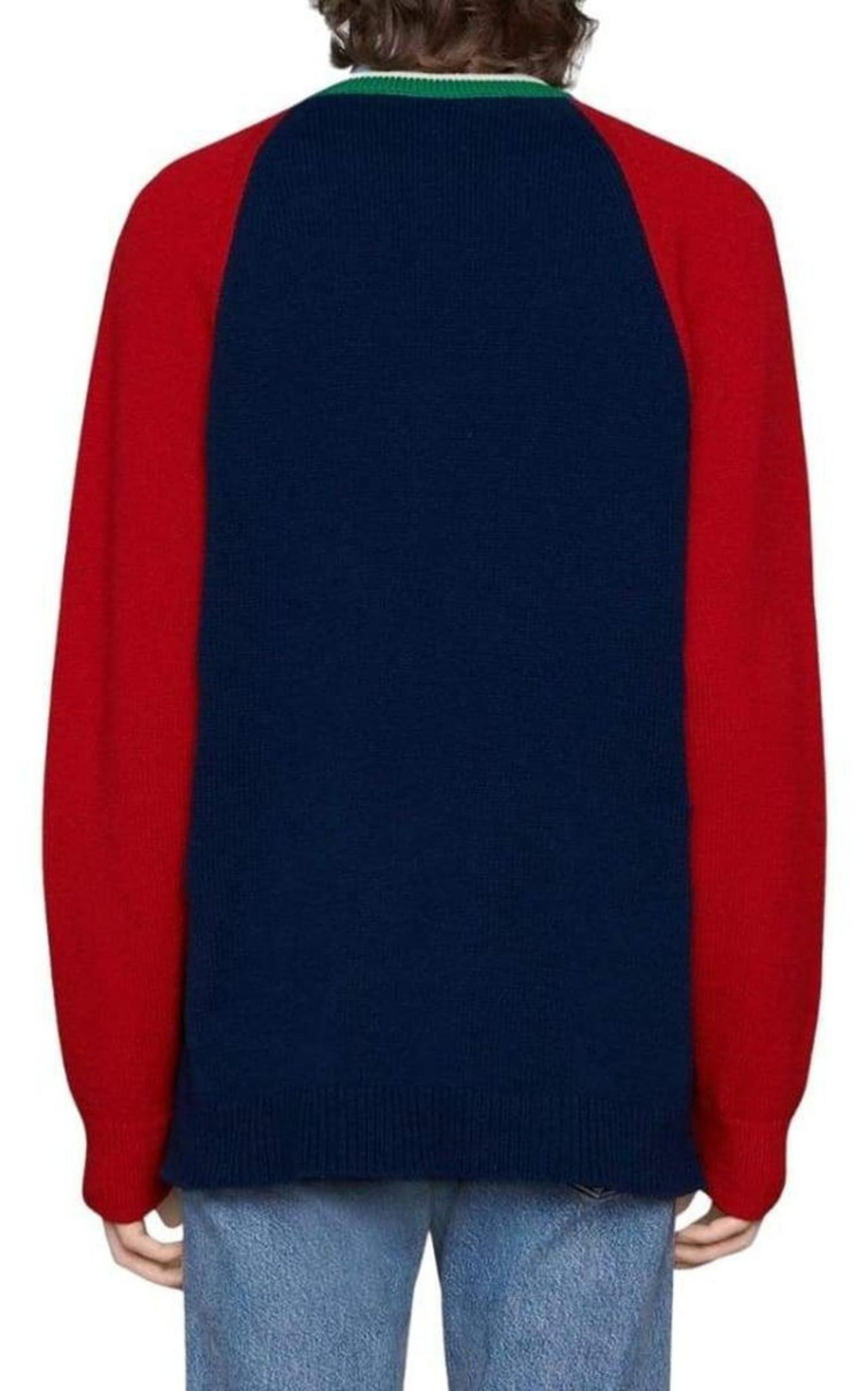  GucciBlue V-neck Wool Sweater With Lyre - Runway Catalog