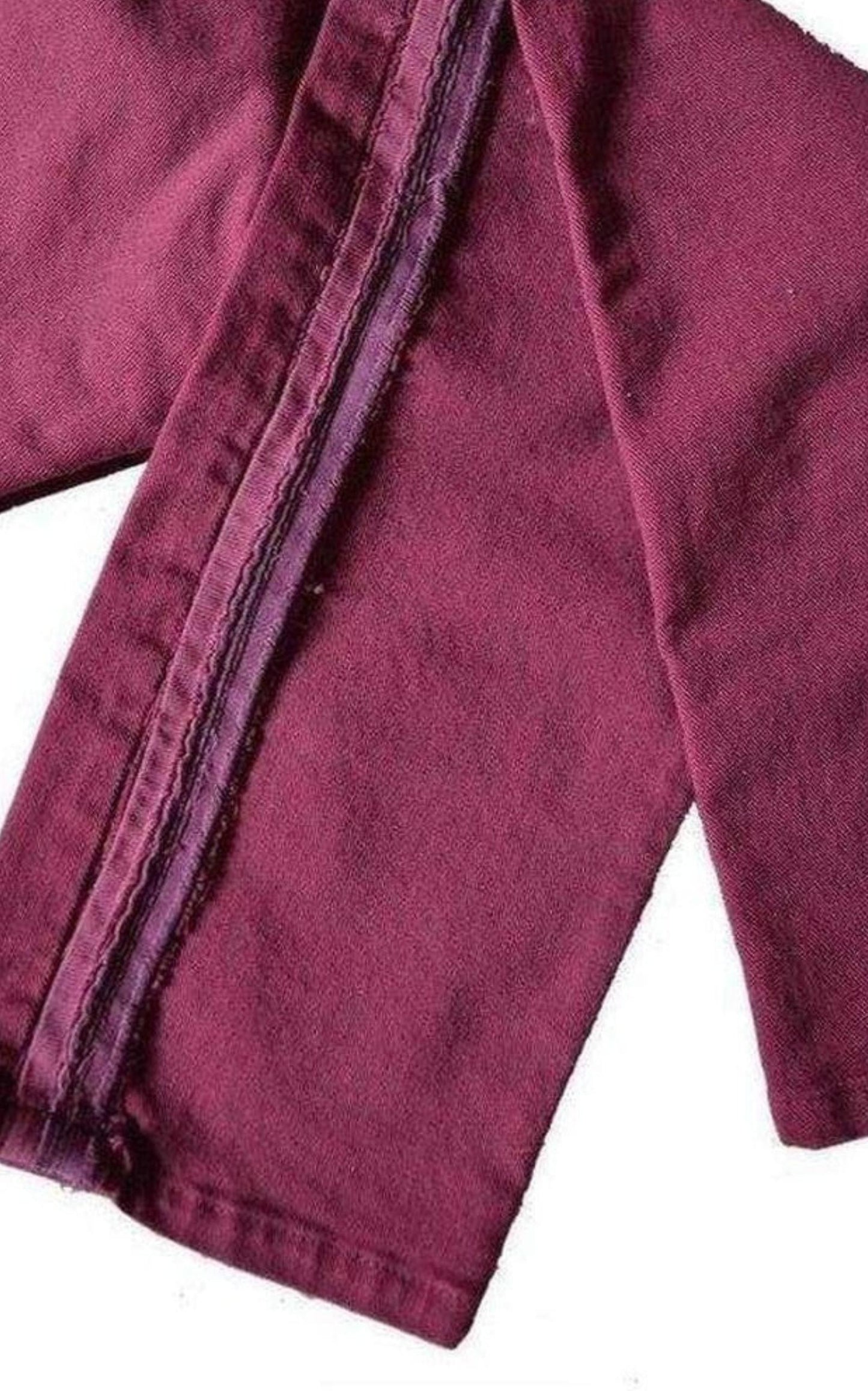  BalmainBurgundy Embroidered Trimming Slim Stretch Jeans - Runway Catalog