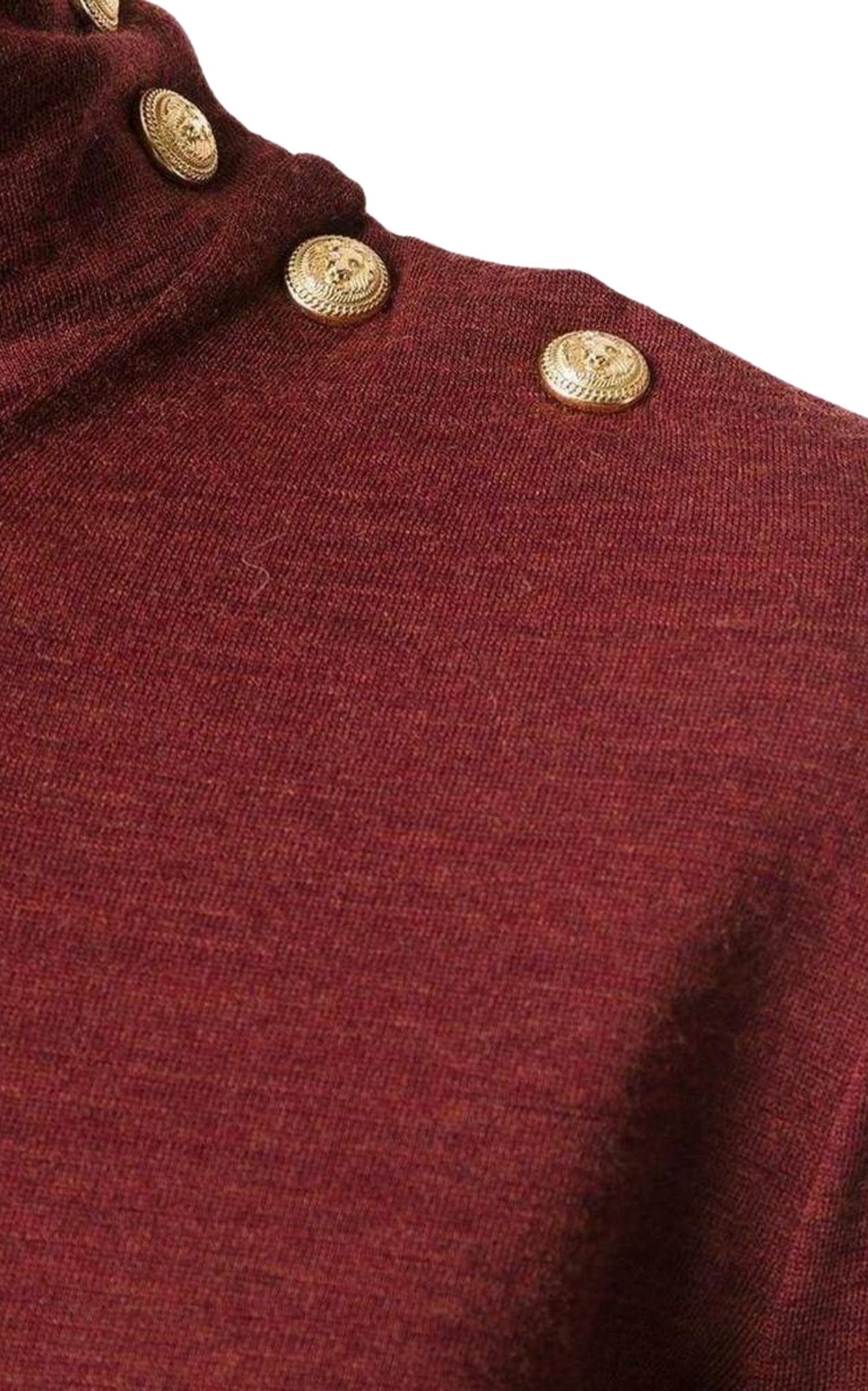  BalmainBurgundy Wool Knit Turtleneck Sweater - Runway Catalog