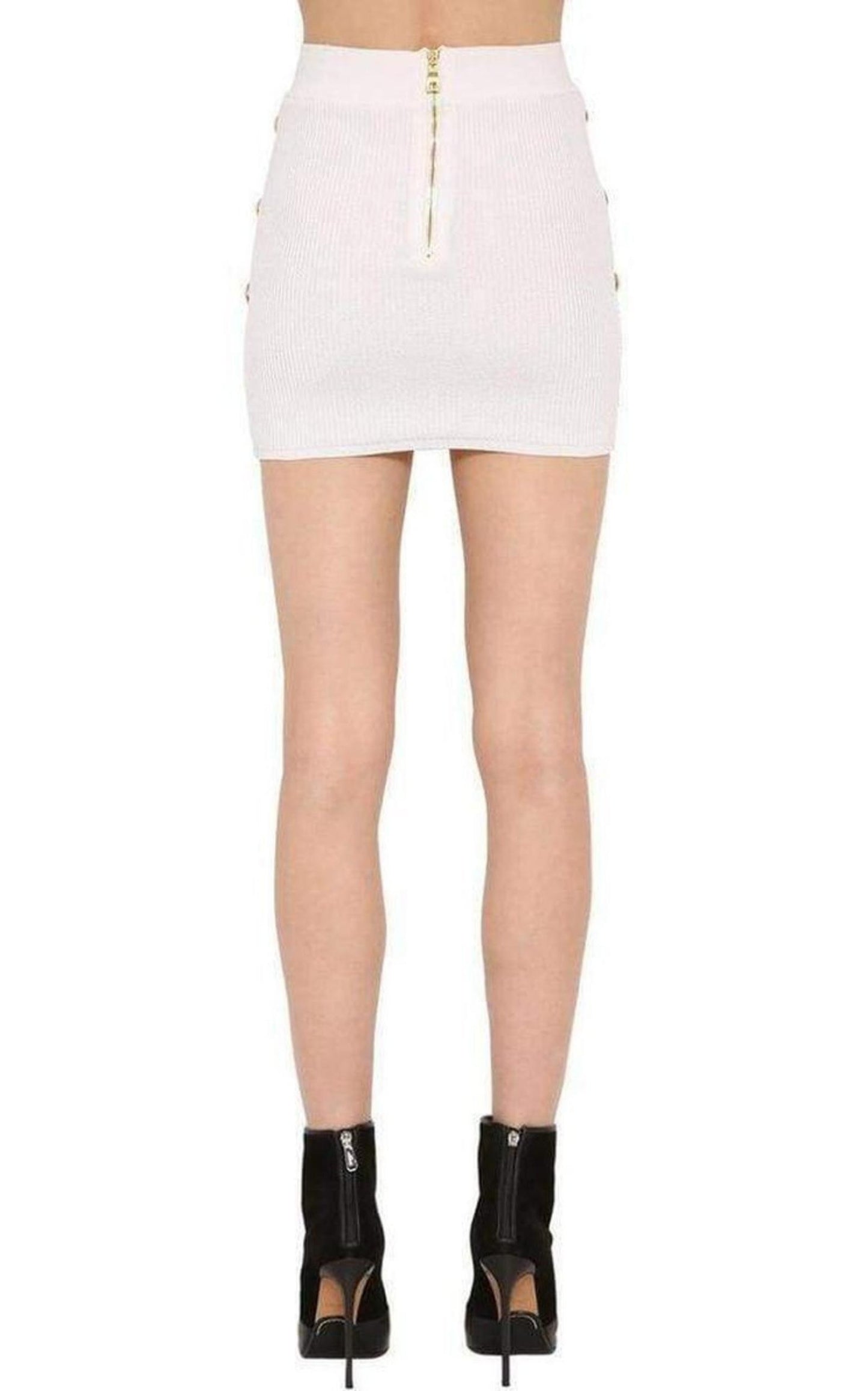  BalmainButton-Embellished Ribbed Stretch-knit Mini Skirt - Runway Catalog