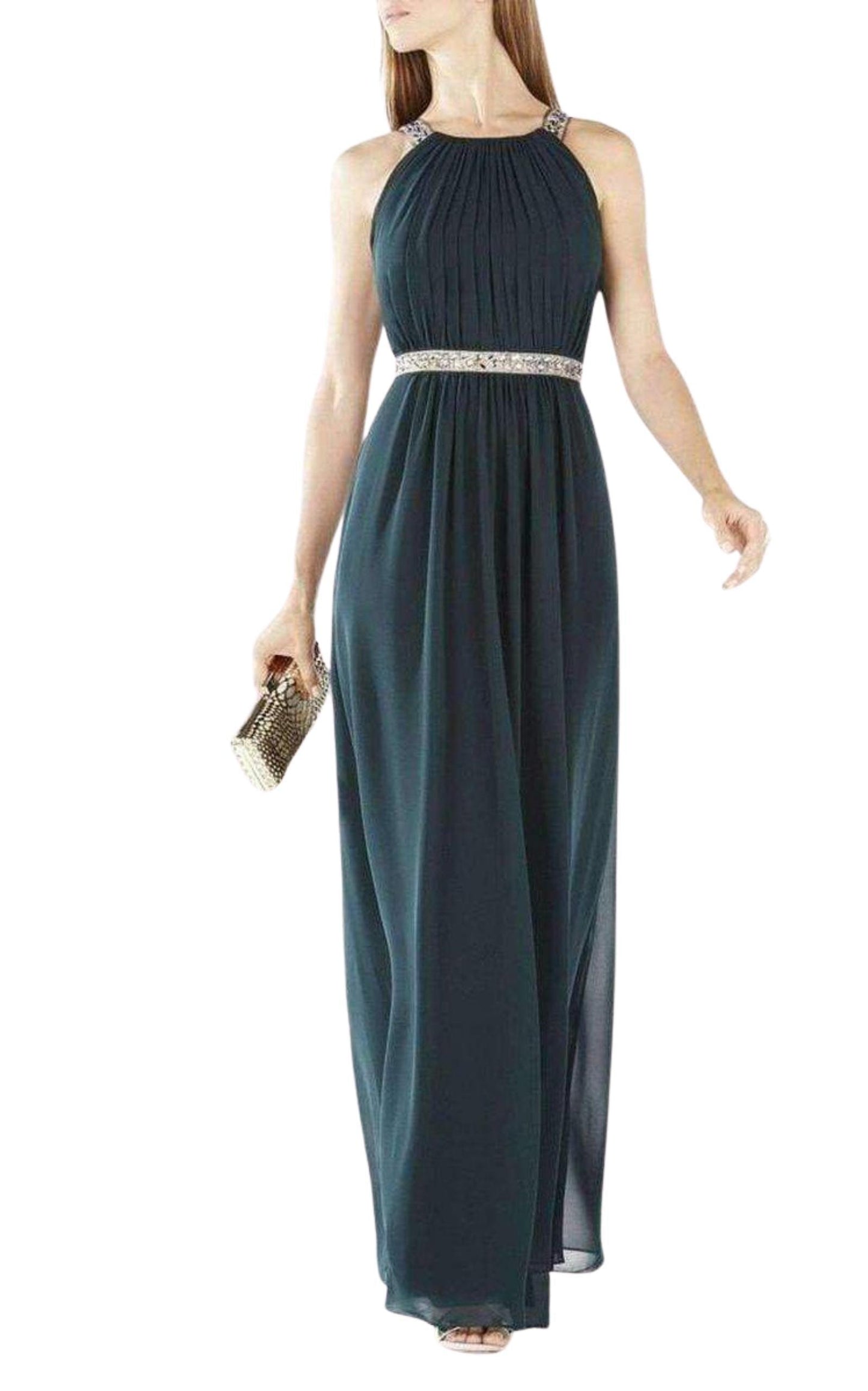  BCBGMAXAZRIACelestine Beaded Halter Gown Dress - Runway Catalog