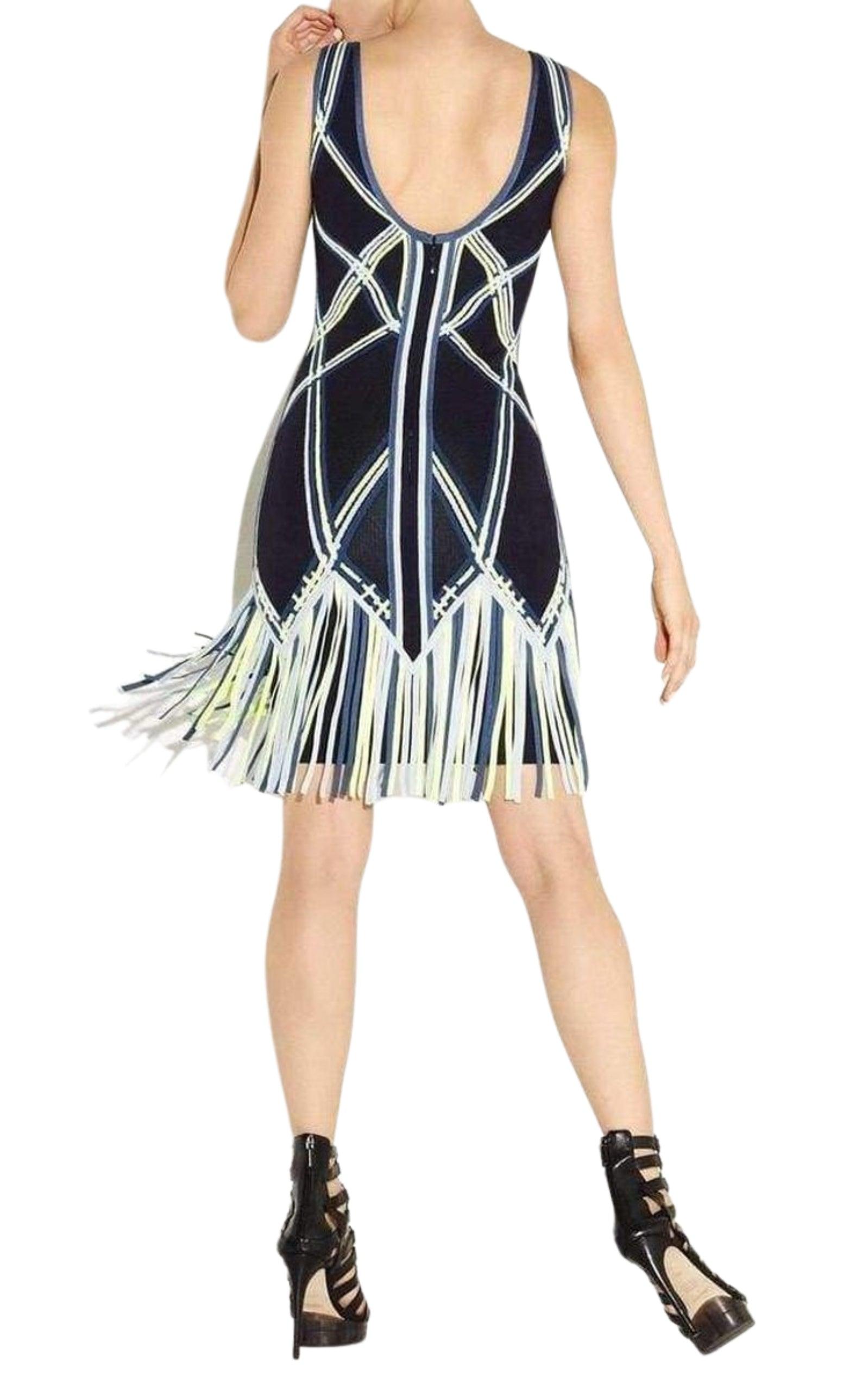  Herve LegerCharoletta Basket Weave Fringe Jacquard Dress - Runway Catalog