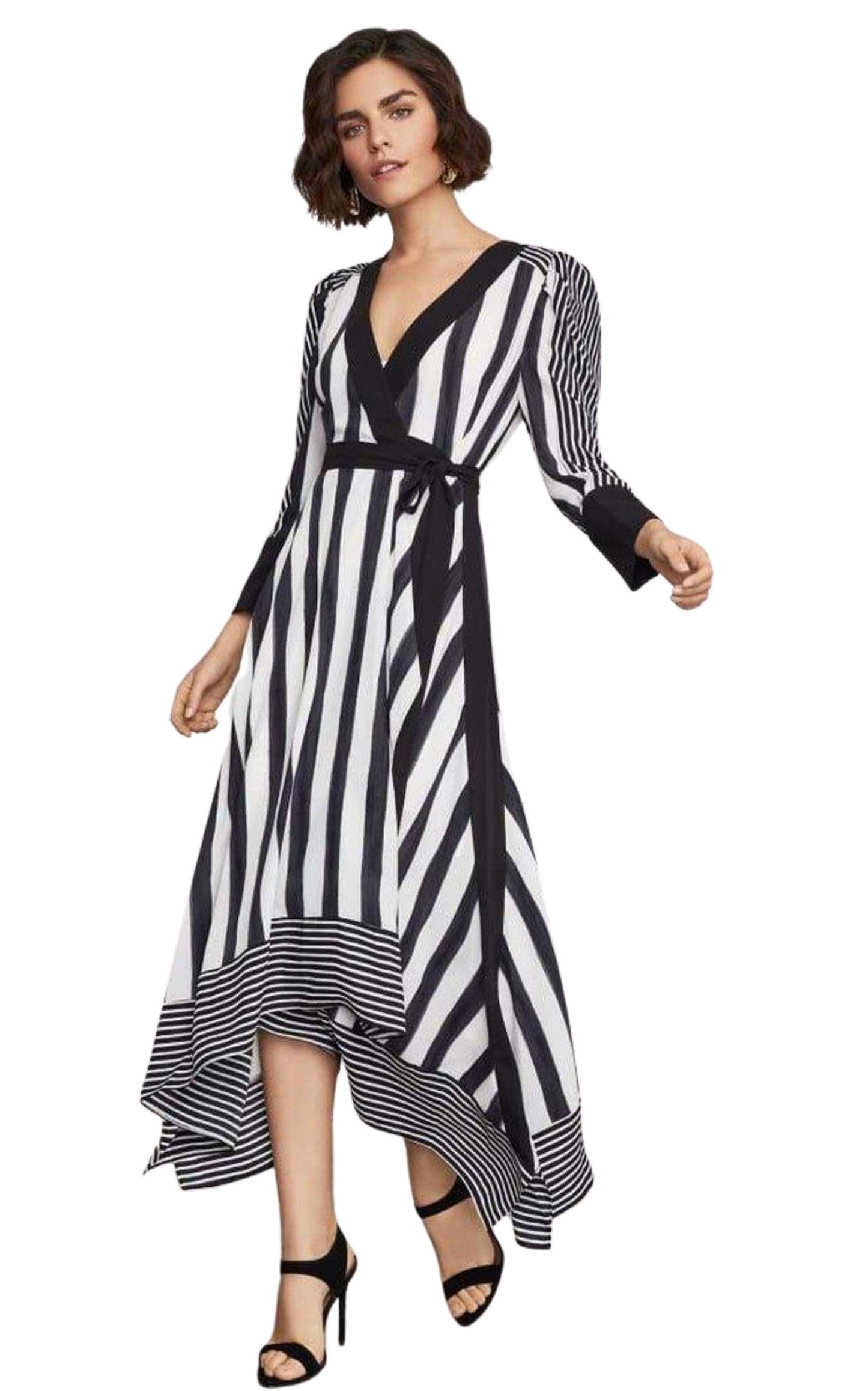  BCBGMAXAZRIACosta Stripe Faux Wrap Dress - Runway Catalog