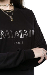  BalmainCrewneck Silver Logo Sweater - Runway Catalog