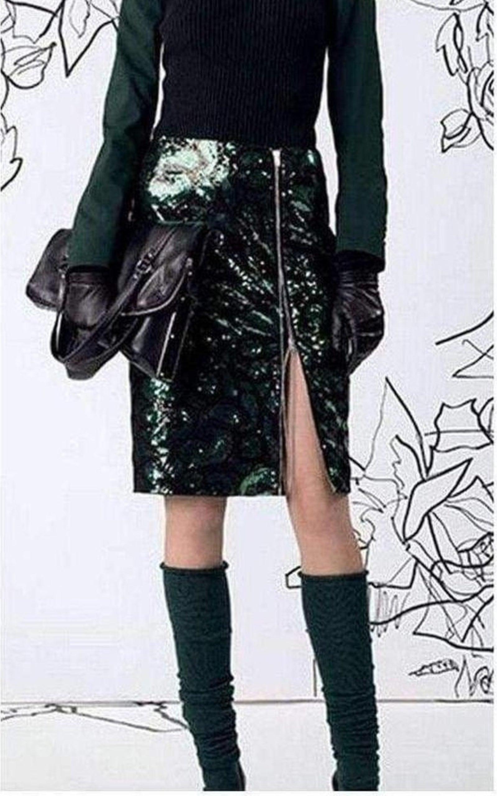  Jean Paul GaultierDark Olive Green Front Zipper Leather Skirt - Runway Catalog