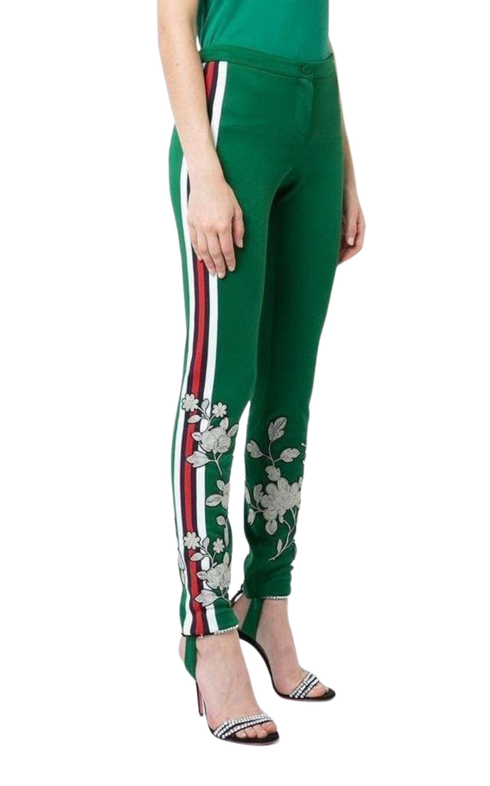 NWT GUCCI LEGGINGS/SKINNY PANTS WITH WEB STRIPE AND FLOWER EMBROIDERED