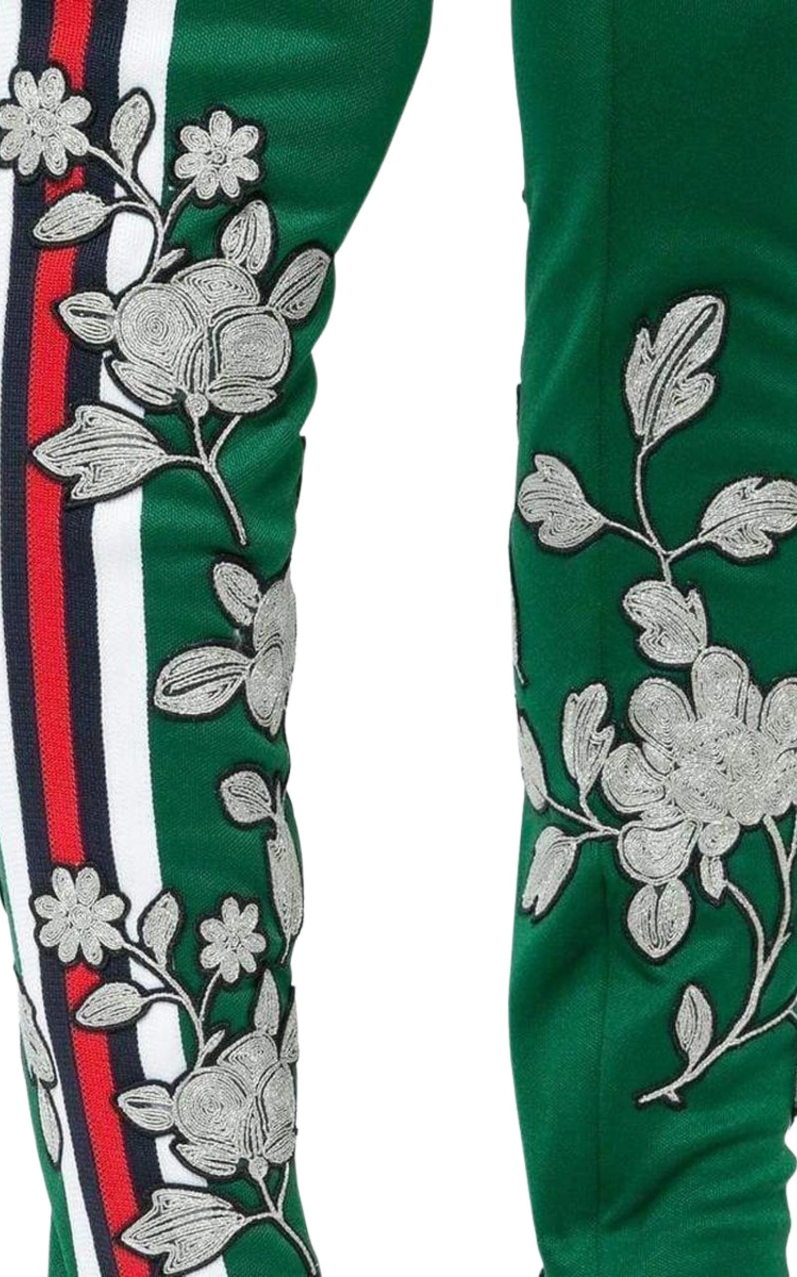 Gucci Green Jersey Logo Strip Detail Paneled Stirrup Leggings XL Gucci