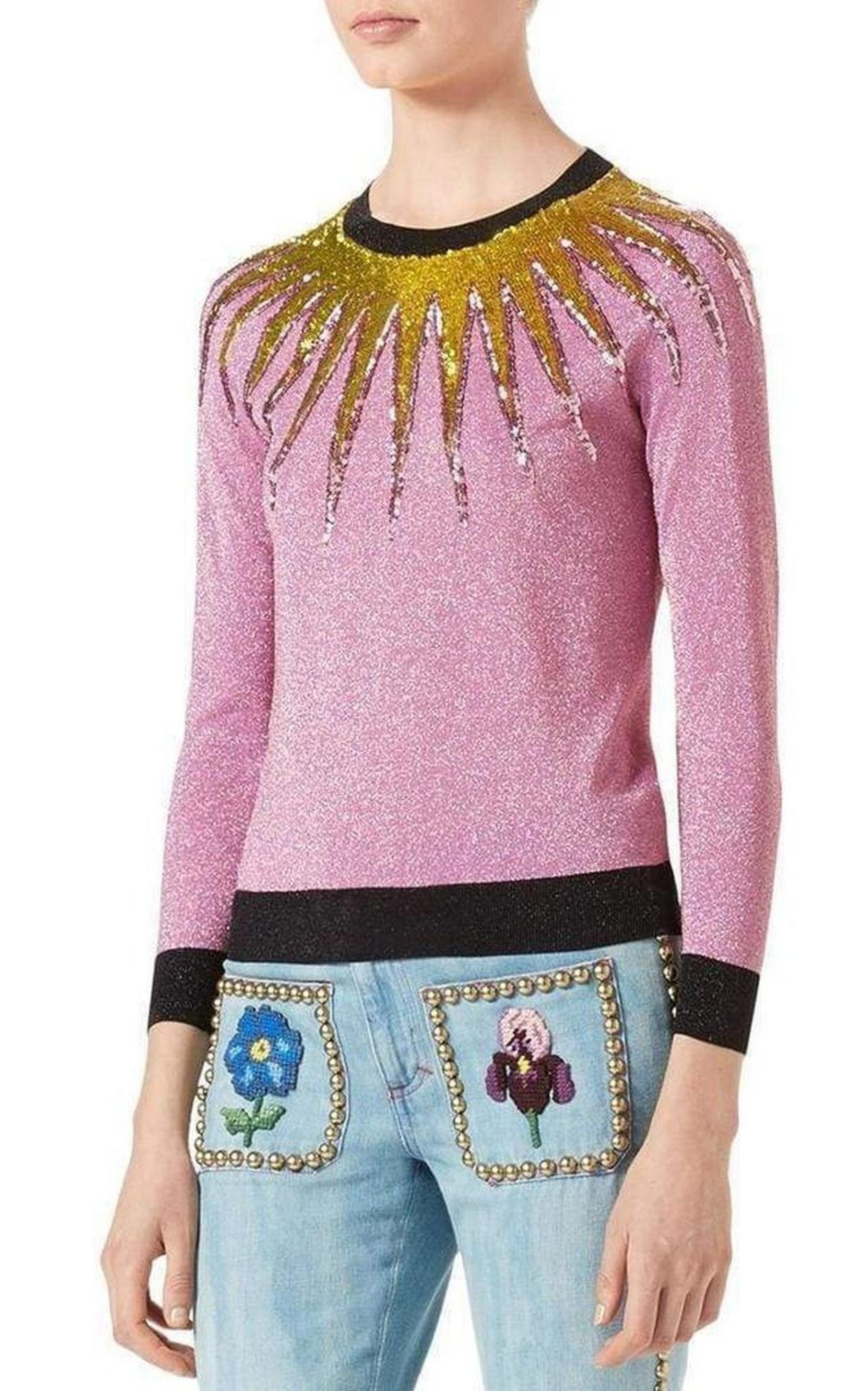  GucciEmbroidered Metallic Light Pink Sweater - Runway Catalog