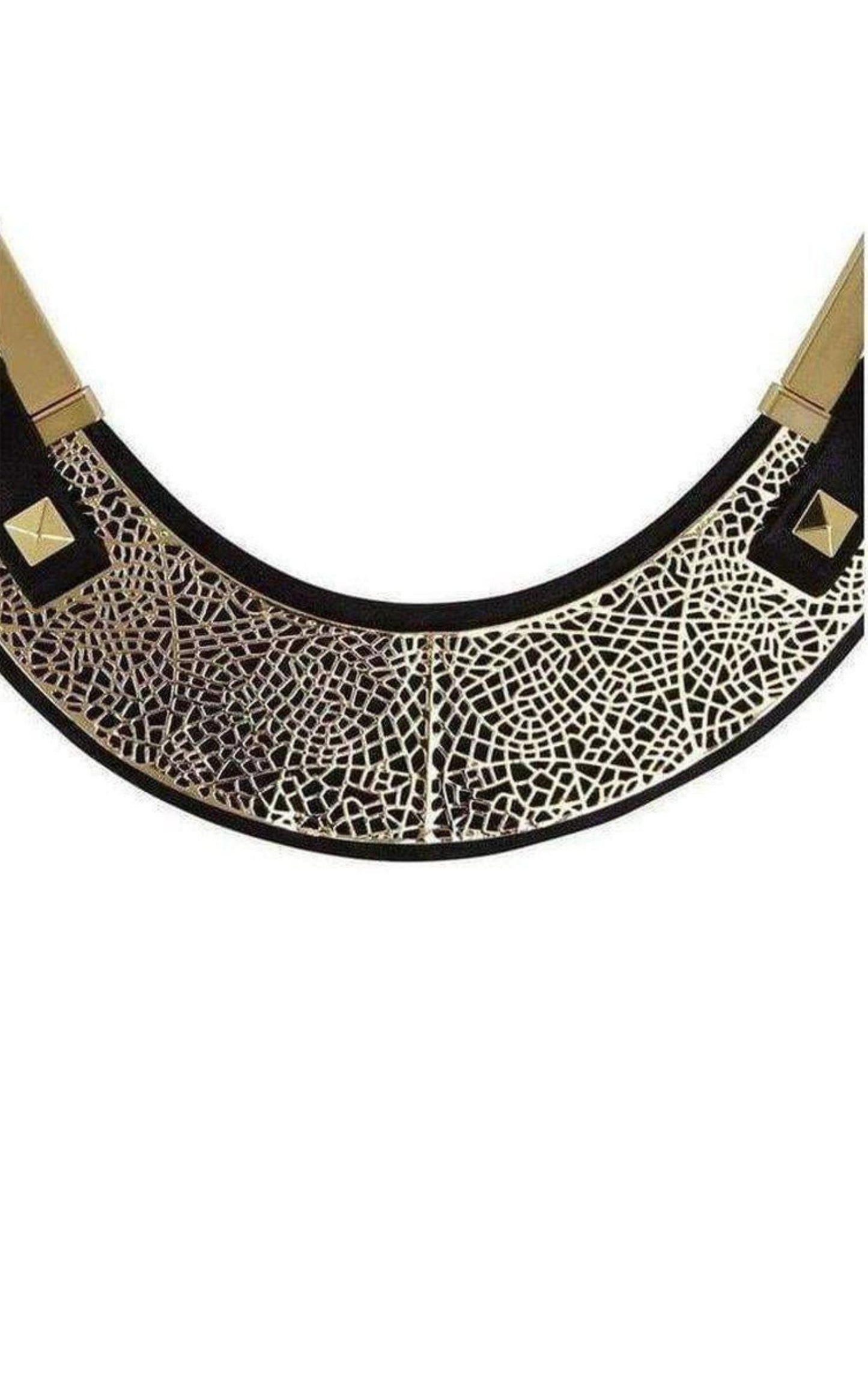 Faux-Leather Filigree-Plate Necklace