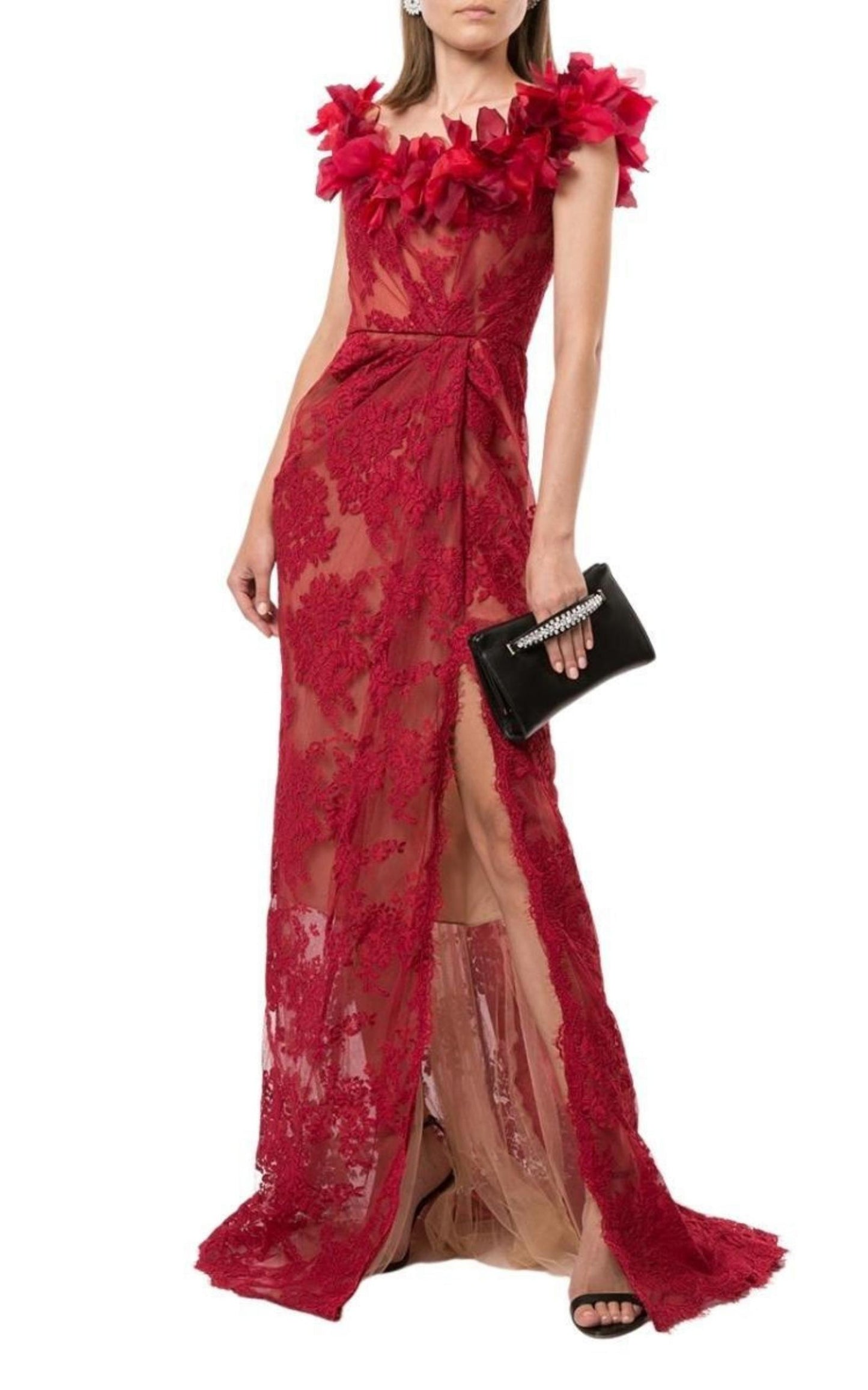  Marchesa NotteFloral Lace Off-The-Shoulder Gown - Runway Catalog