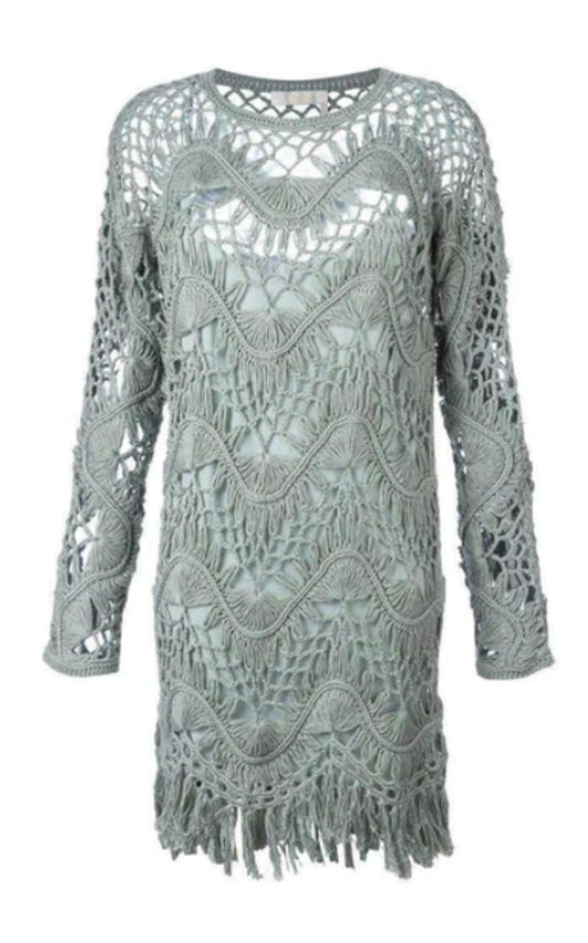  ChloeLight Sea Green Cotton Silk Blend Macrame Dress - Runway Catalog