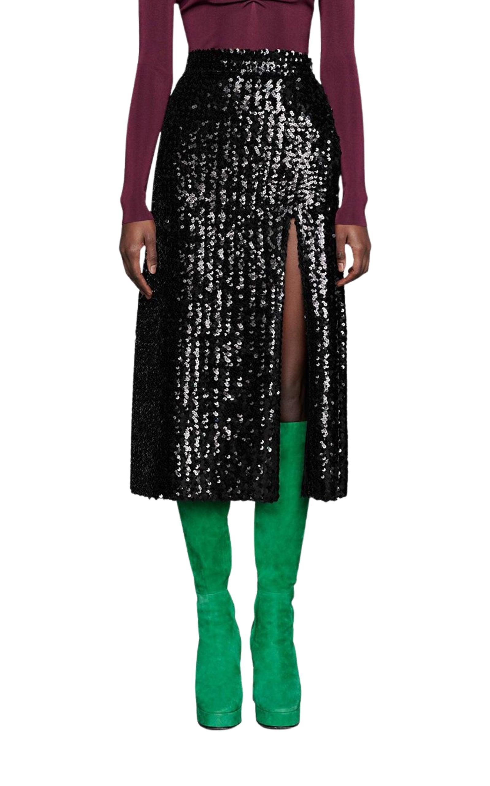  GucciFront Slit Sequin Embroidered Skirt - Runway Catalog