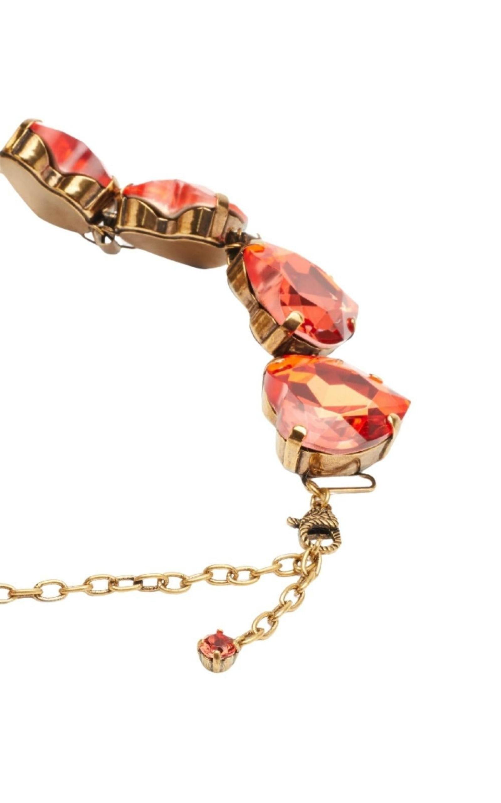 GUCCI Crystal Embellished Strawberry Necklace Red Aged Gold 951074