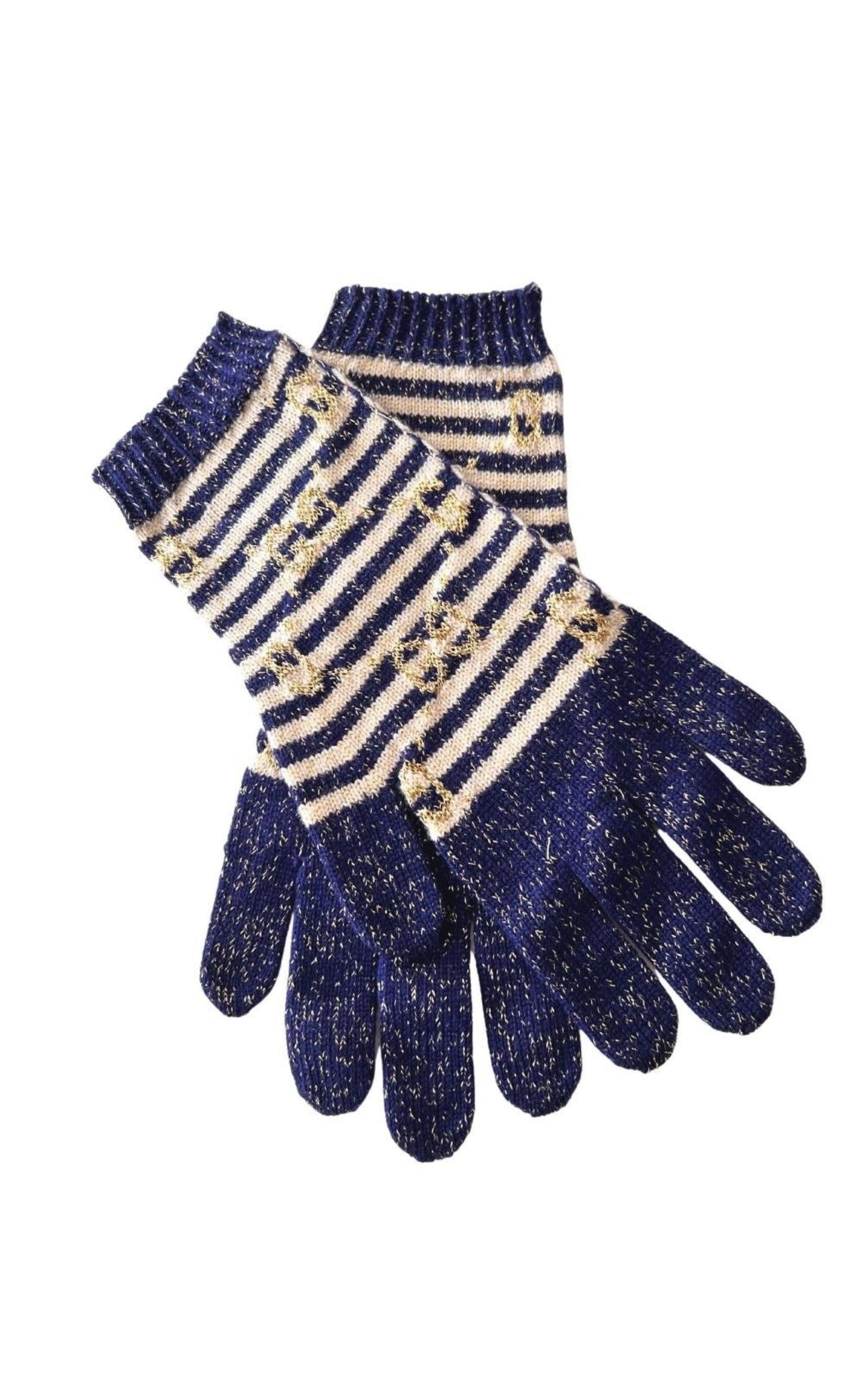  GucciGG Blue Ivory Wool Blend Gloves - Runway Catalog