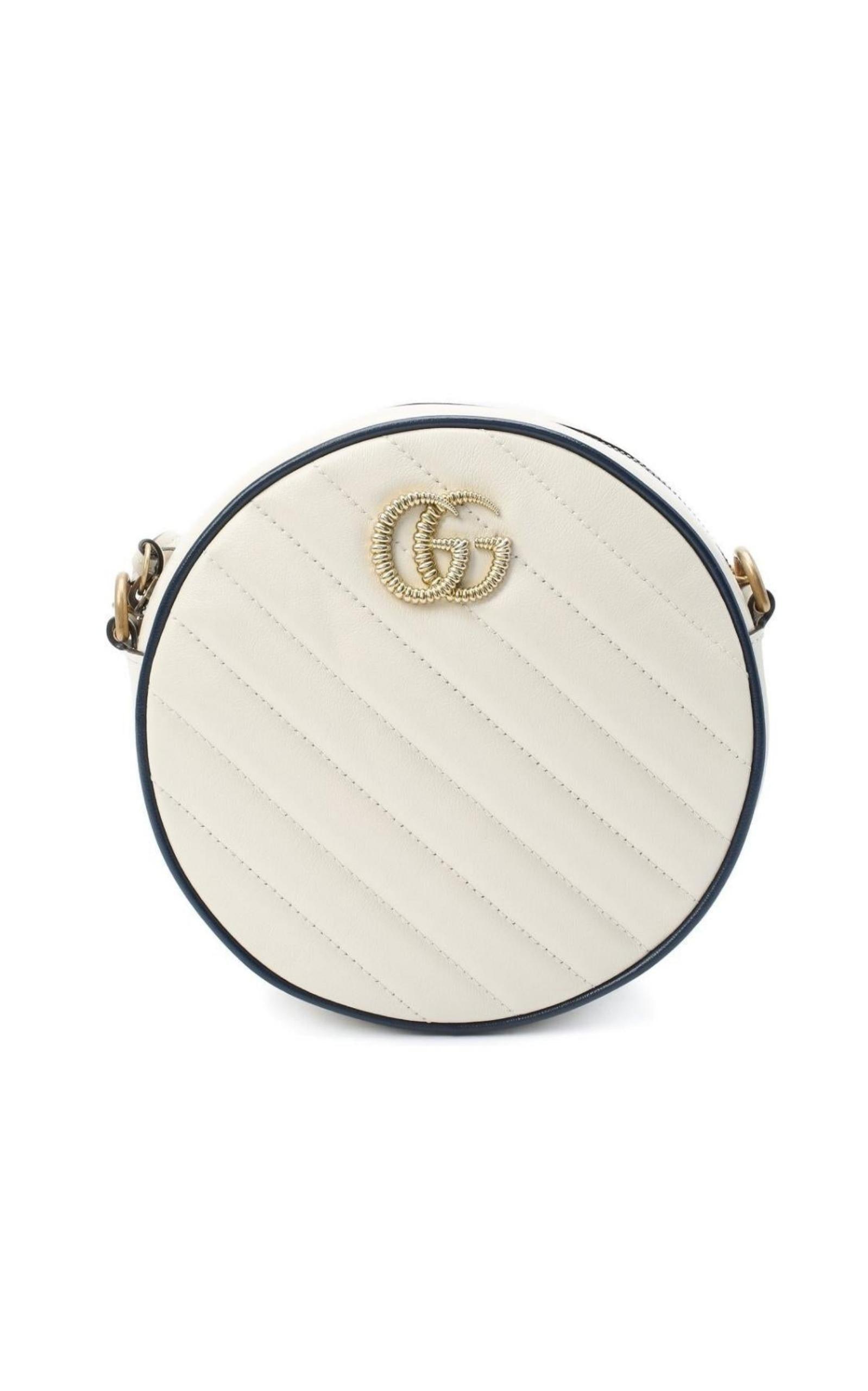 Gucci GG Marmont Round Shoulder Bag Mini White in Matelasse