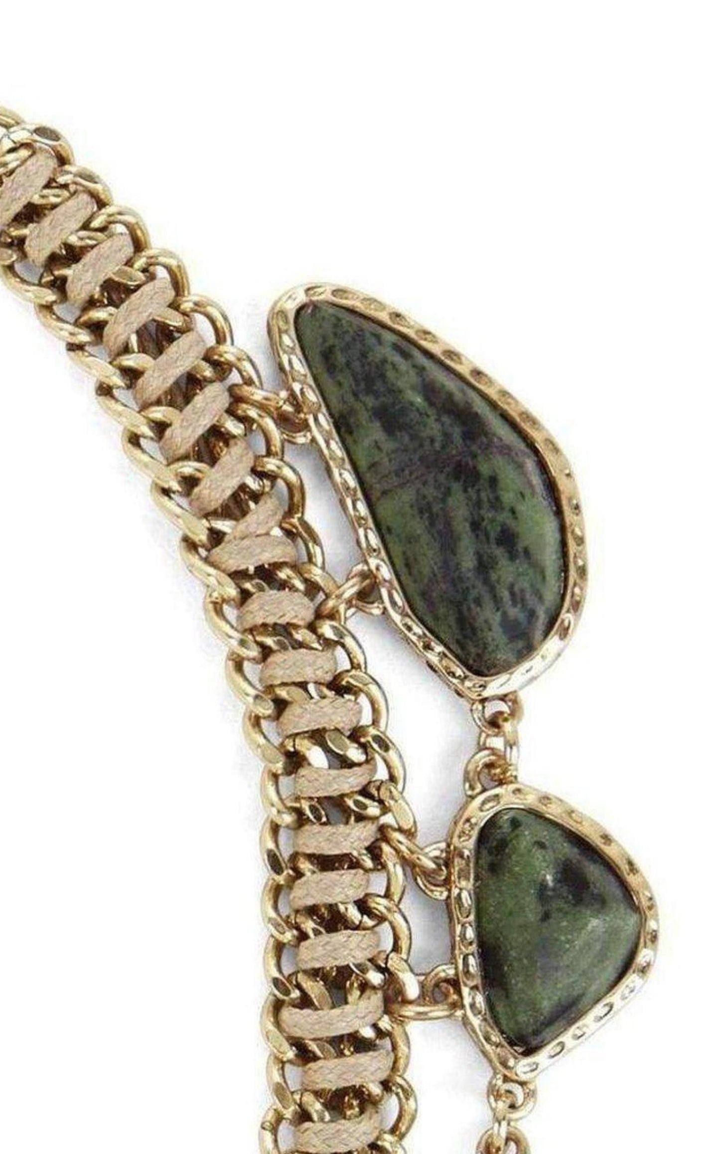  BCBGMAXAZRIAGold Green Natural Stone Collar Necklace - Runway Catalog