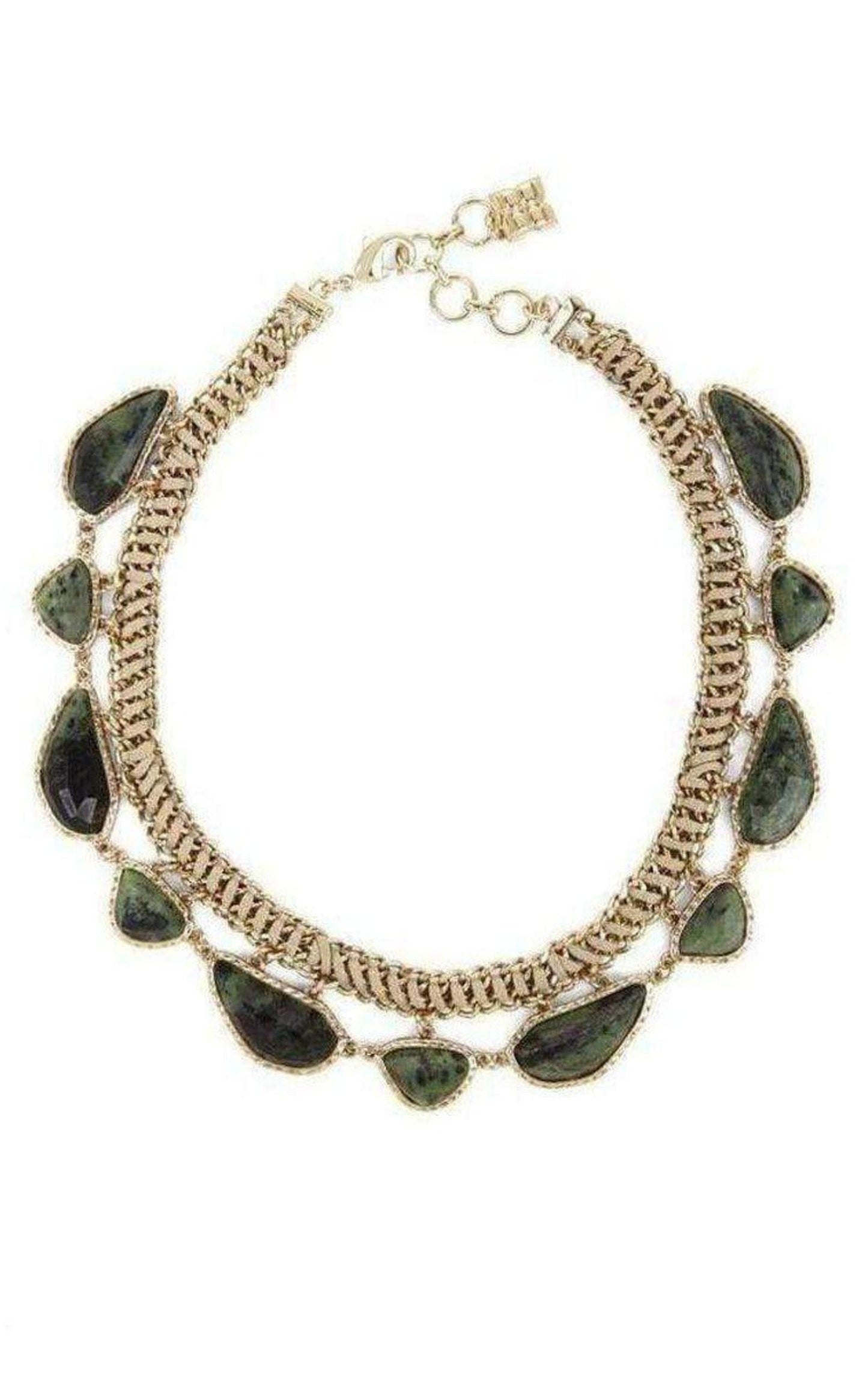  BCBGMAXAZRIAGold Green Natural Stone Collar Necklace - Runway Catalog