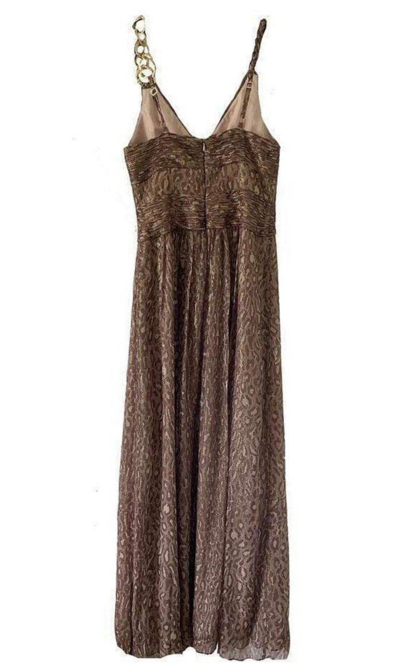  BCBGMAXAZRIAGold Leopard Print Silk Gown Dress - Runway Catalog