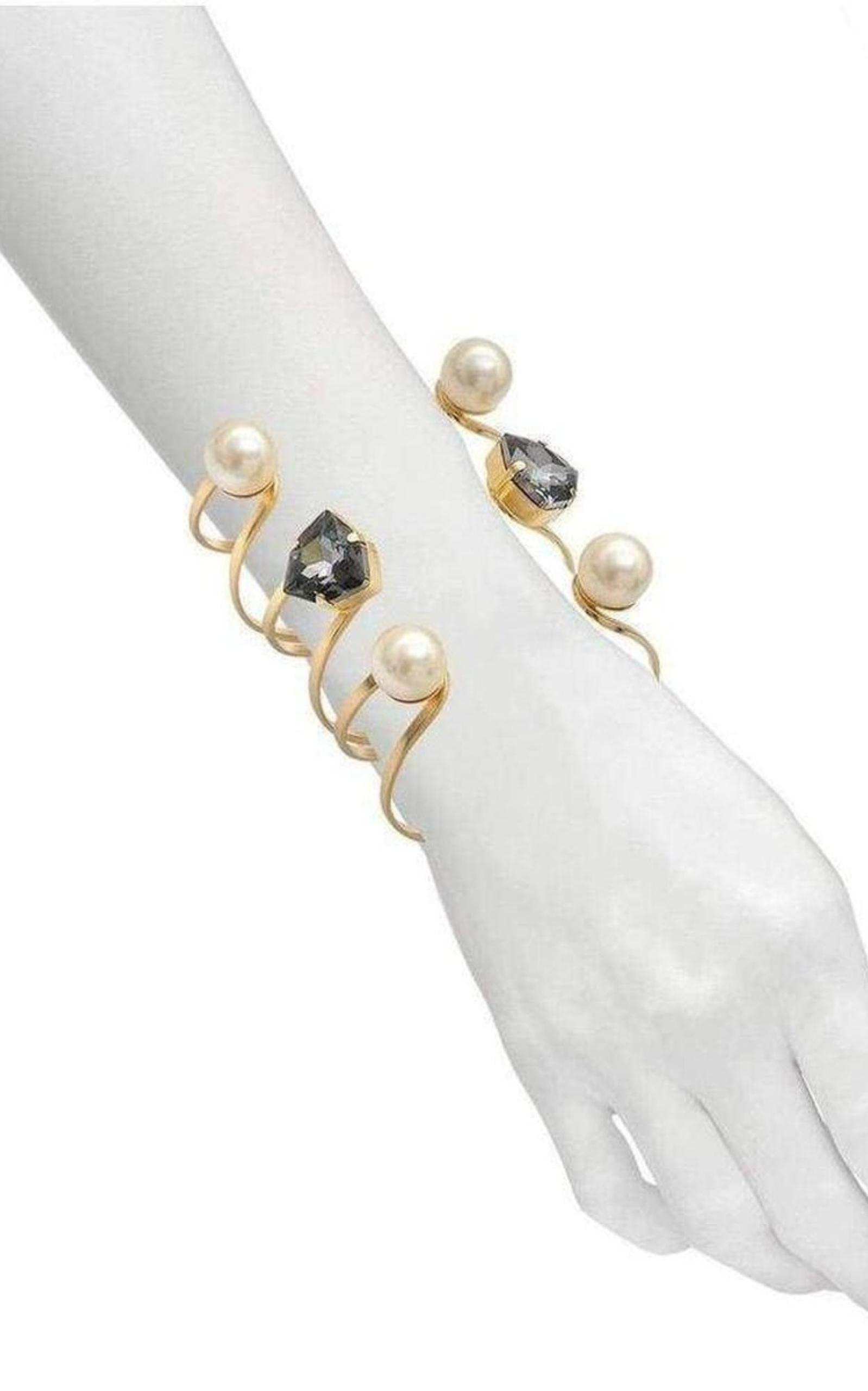  Helene ZubeldiaGold Swarovski Crystal Pearl Cuff Bracelet - Runway Catalog