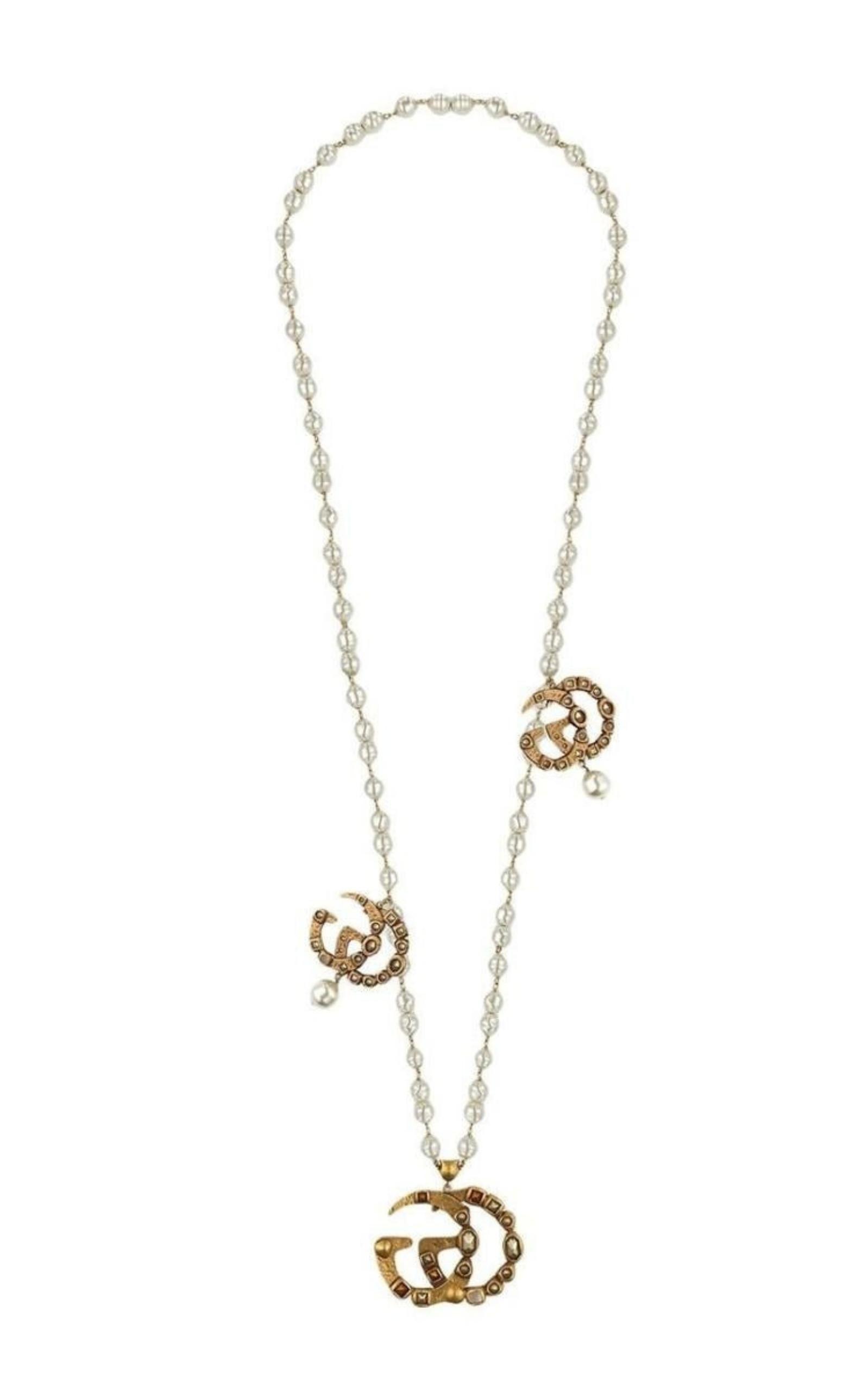 Gucci Gold-plated Metal Double G Crystal Necklace
