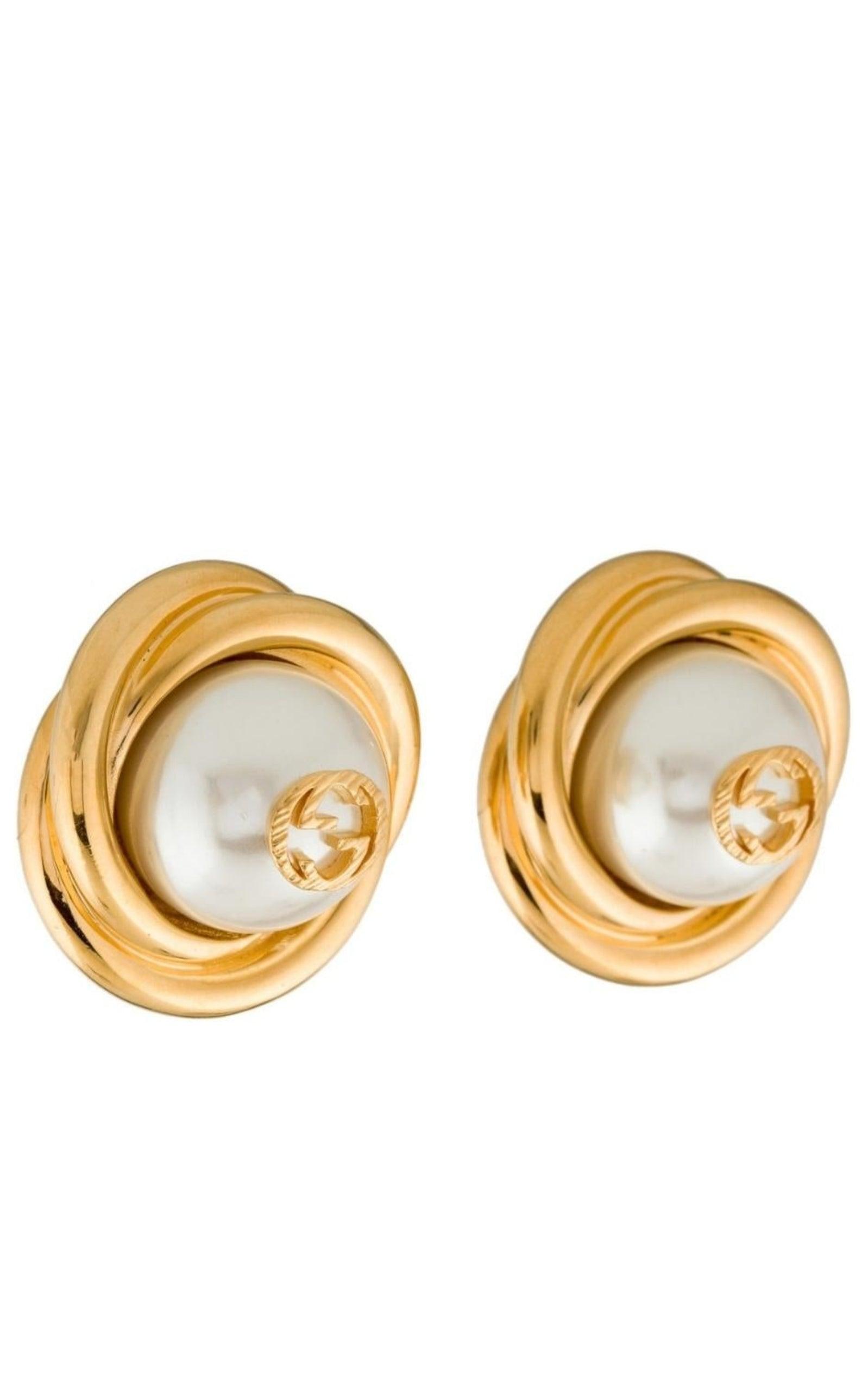  GucciGold-tone Double G Faux Pearl Clip-on Earrings - Runway Catalog