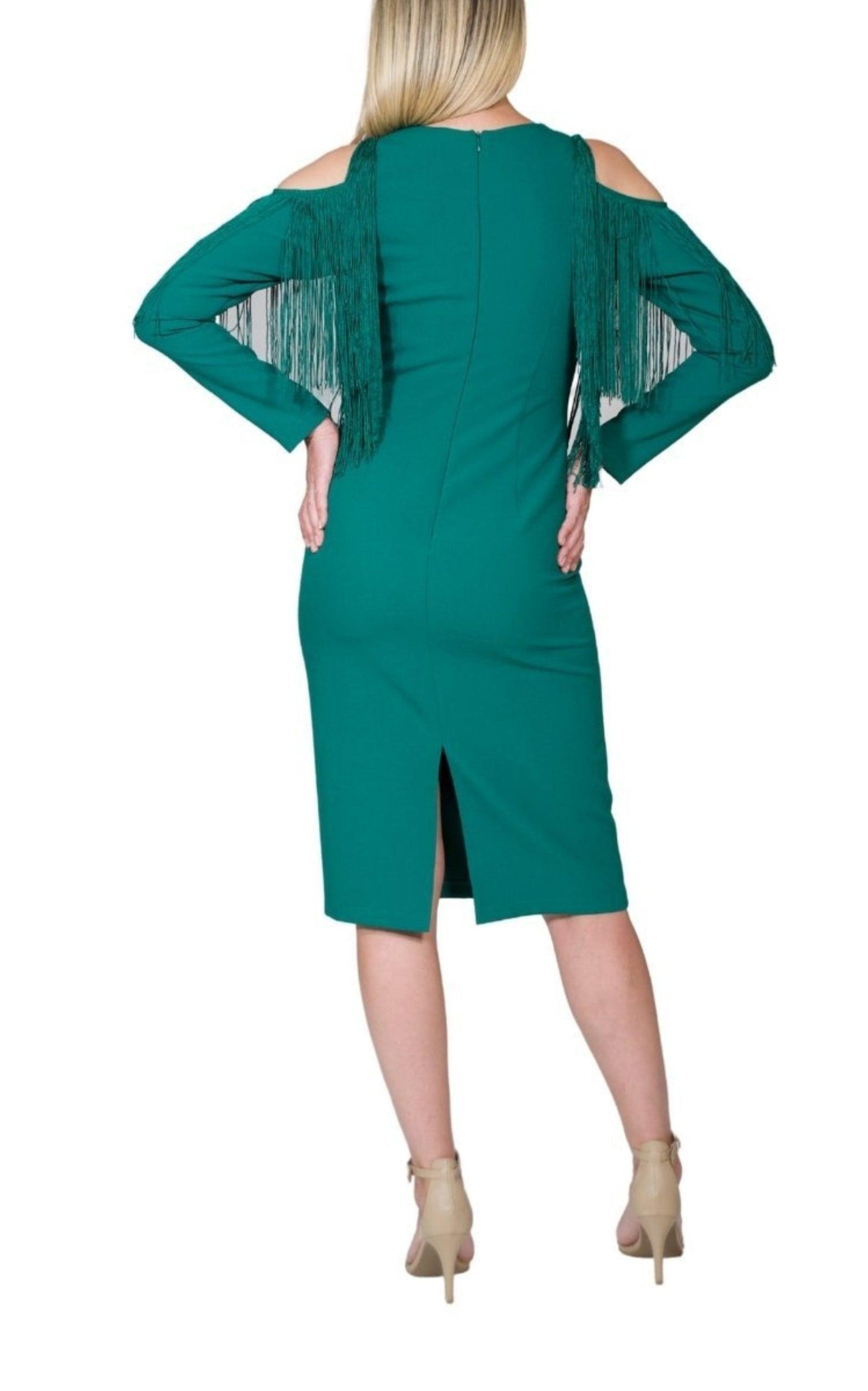  Cult ModaGreen Cold Shoulder Fringe Dress - Runway Catalog