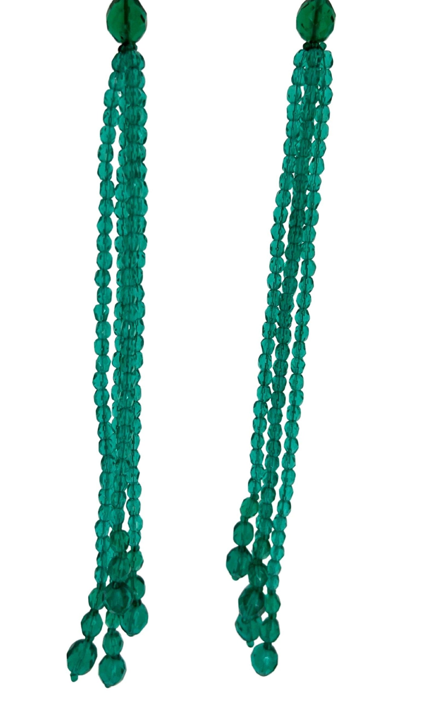  Helene ZubeldiaGreen Crystal & Glass Beads Dangling Earrings - Runway Catalog