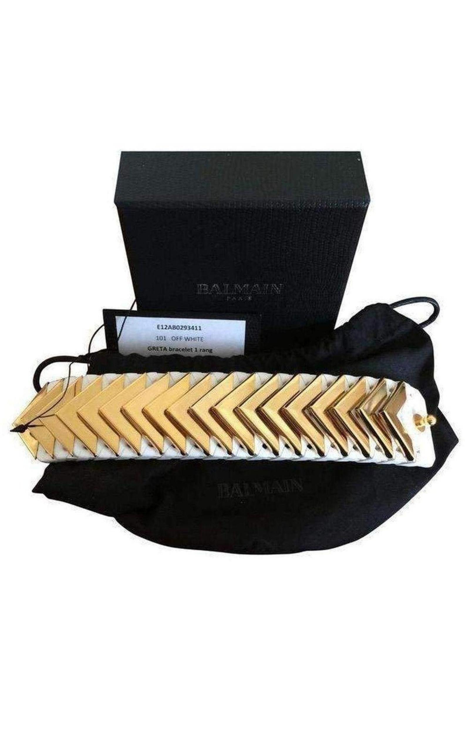  BalmainGreta White Napa Leather Bracelet - Runway Catalog