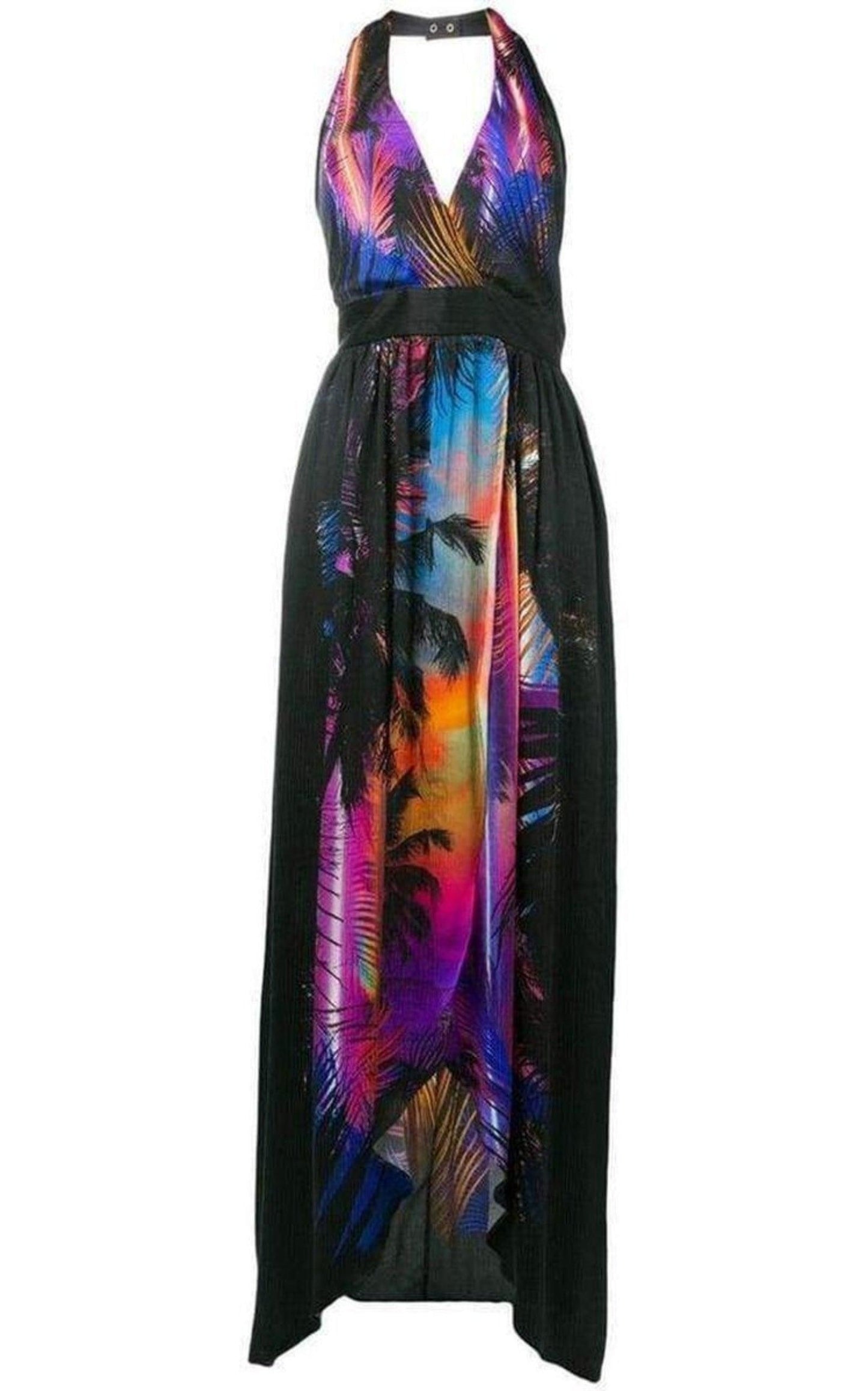  BalmainHalter Neck Printed Silk Dress - Runway Catalog