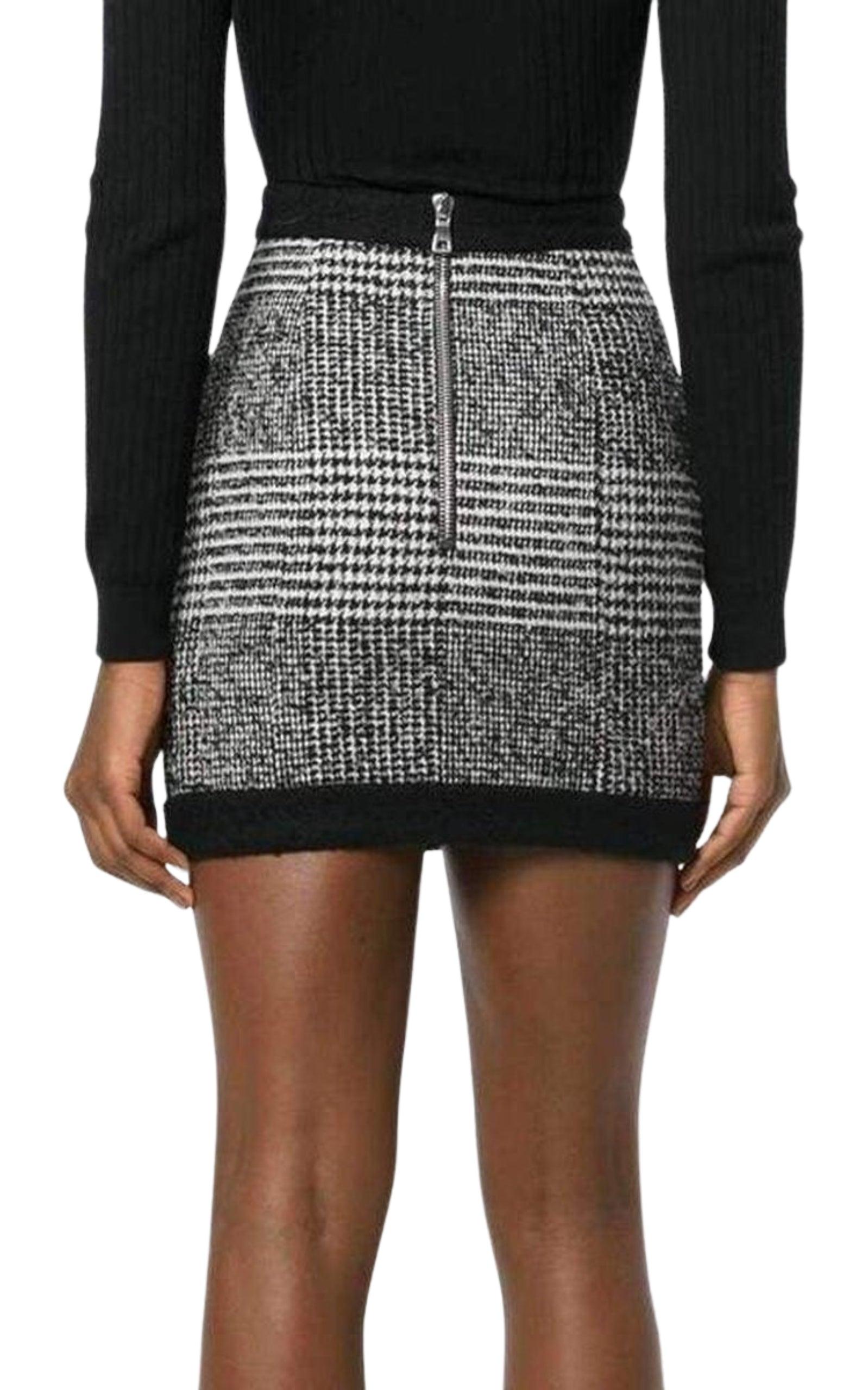 Embellished houndstooth wool and cotton-blend mini skirt