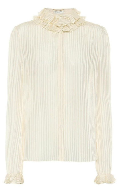  Saint LaurentIvory Ruffle-collar Striped Silk Shirt - Runway Catalog