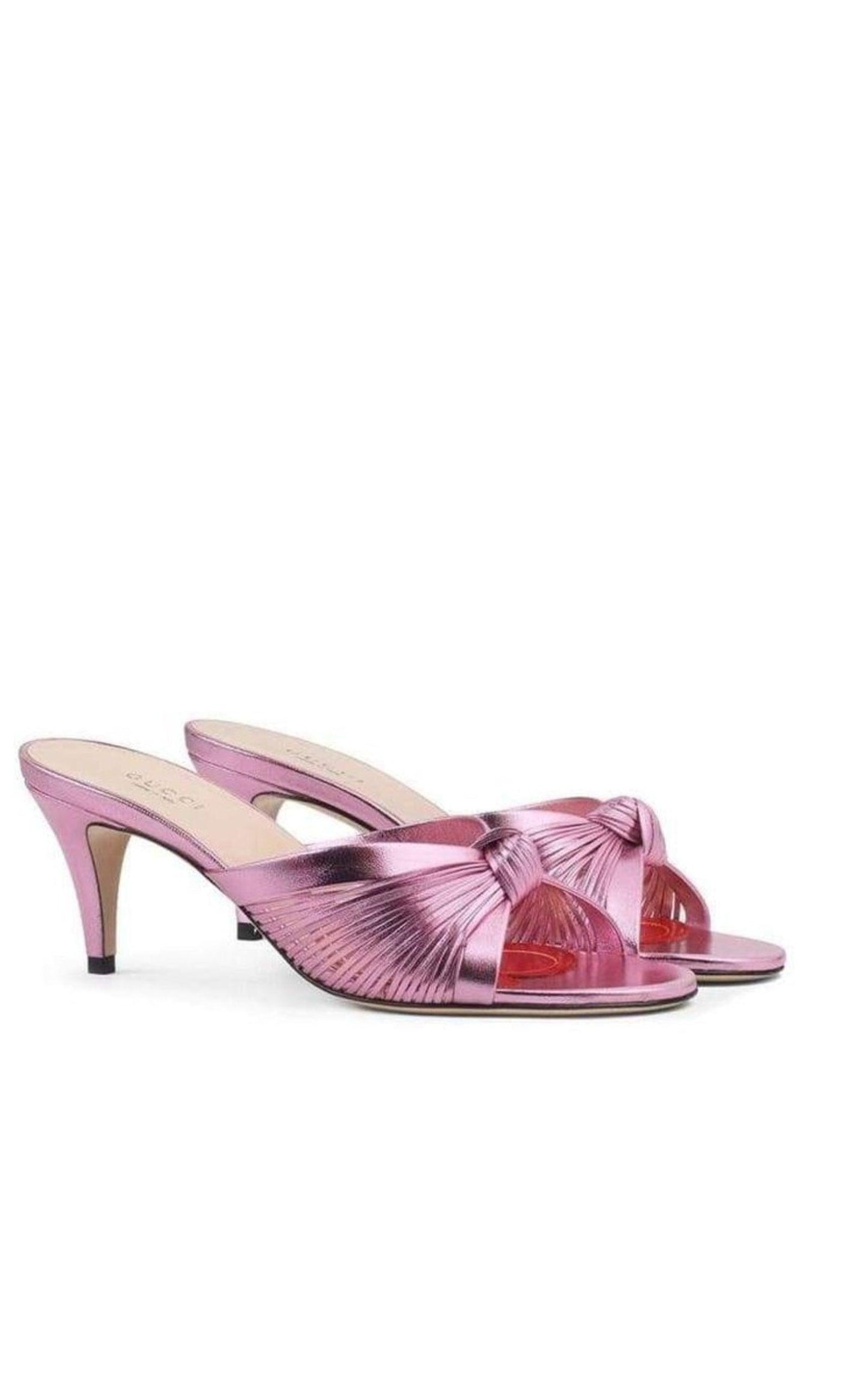 GucciKnotted Metallic Leather Mid-Heel Bow Mule - Runway Catalog