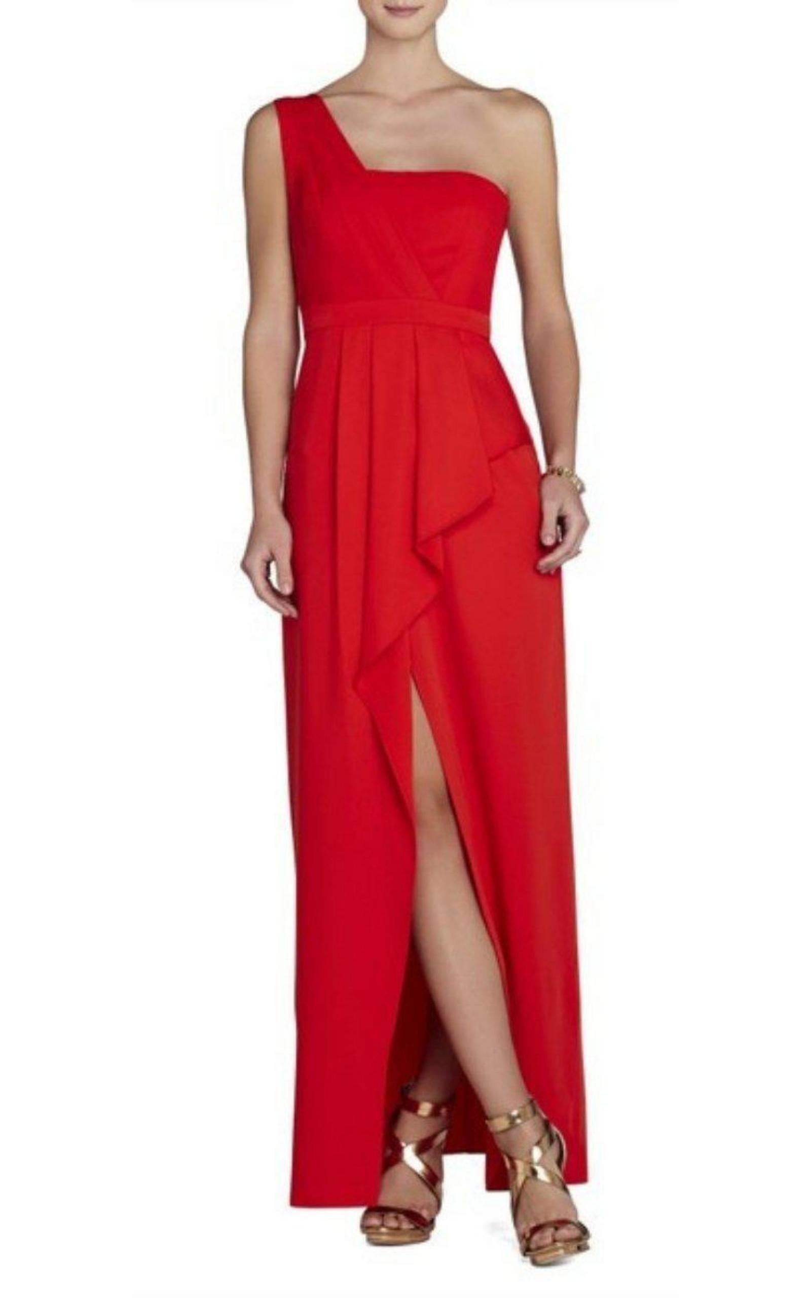 Bcbgmaxazria Kristine One Shoulder Red Peplum Gown