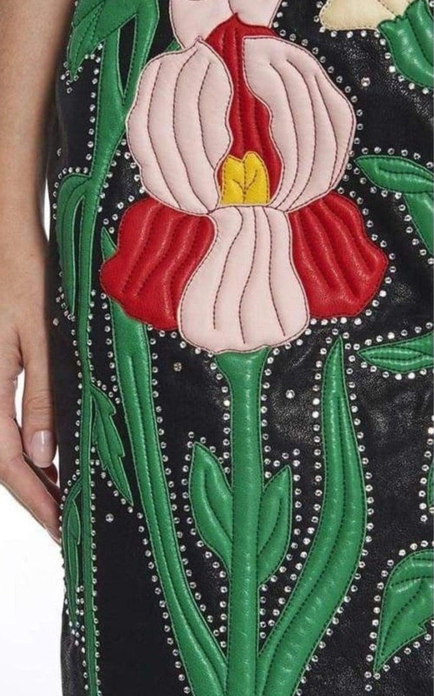  GucciLeather Flower Intarsia Strapless Dress - Runway Catalog