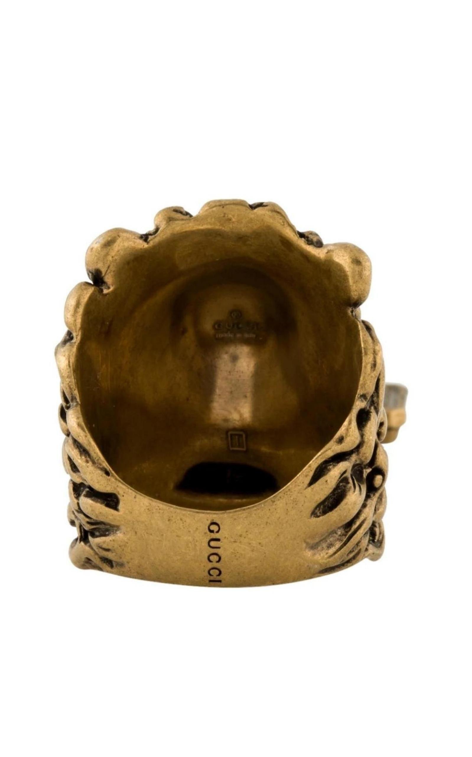 Gucci Lion Head Cross Charm Ring | Runway Catalog