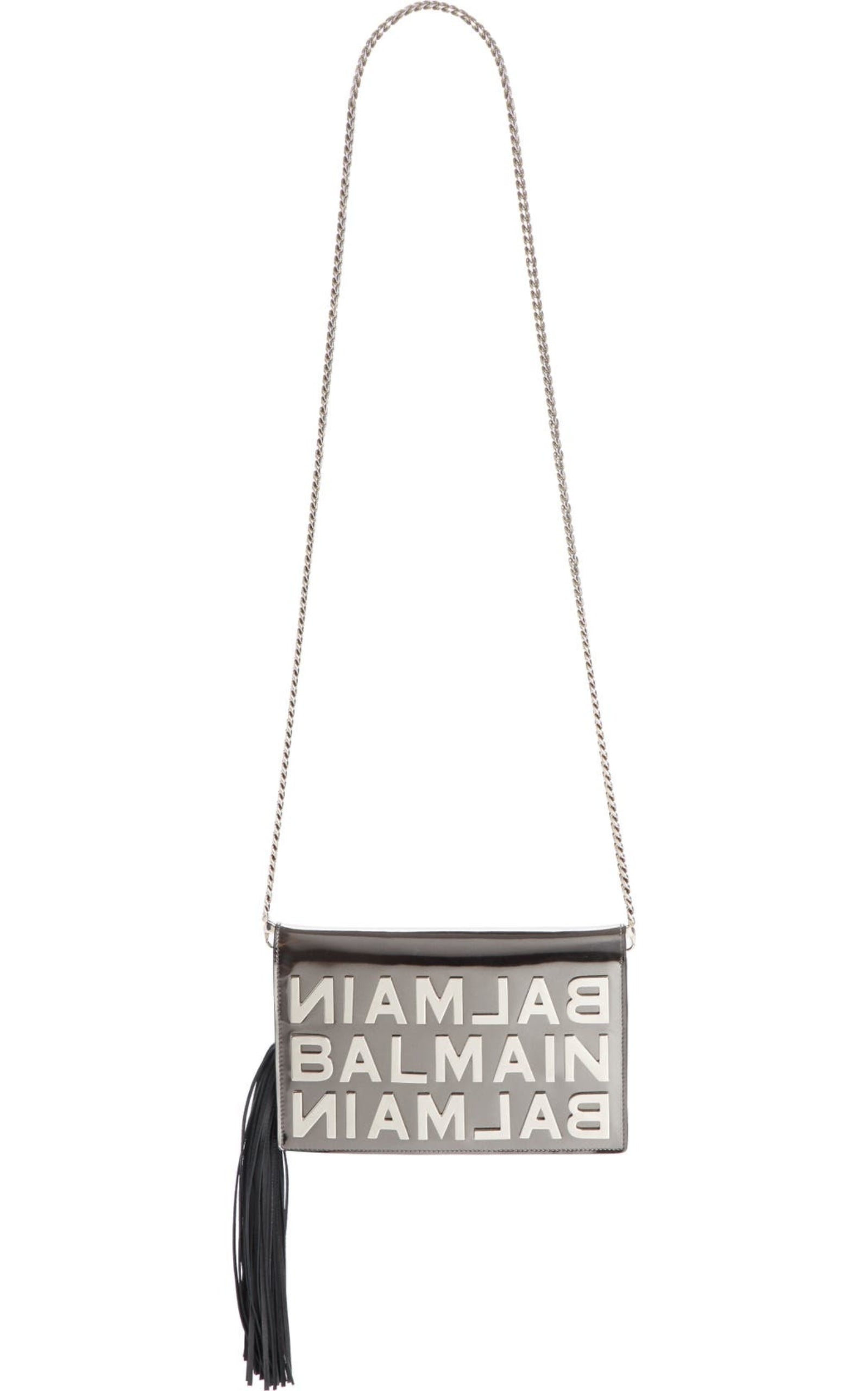  BalmainLogo Mirror Leather Crossbody Bag - Runway Catalog