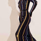  Nina RicciLong Sleeve Sequin Embellished Knit Bayadere Dress - Runway Catalog