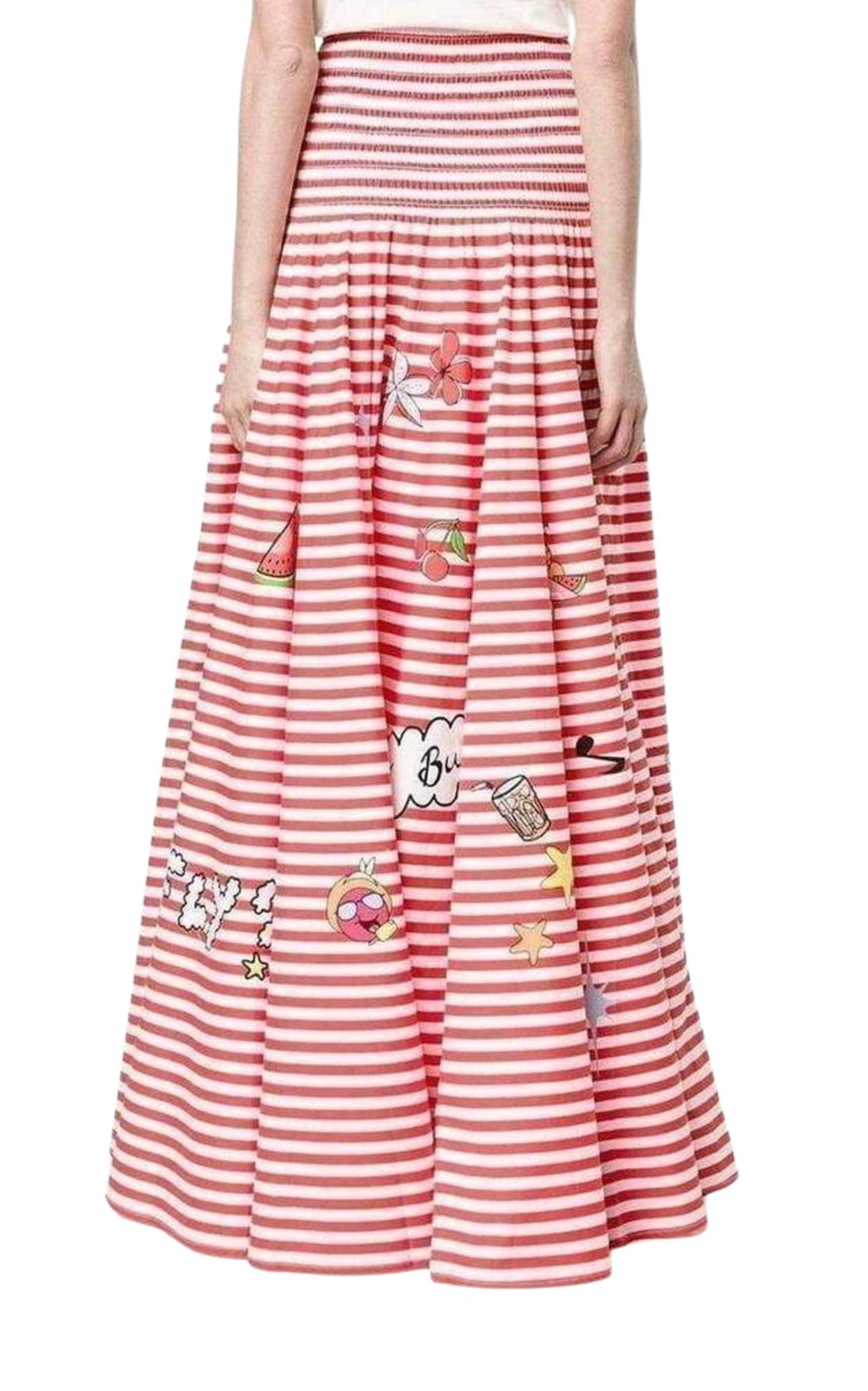  Mira MikatiMira Mikati Red White Stripe Cotton Skirt Dress - Runway Catalog