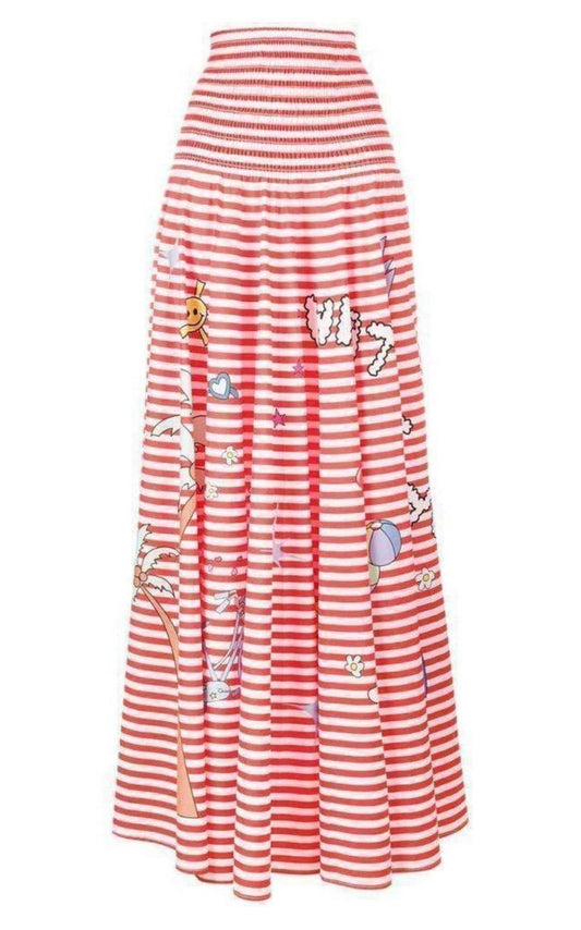  Mira MikatiMira Mikati Red White Stripe Cotton Skirt Dress - Runway Catalog