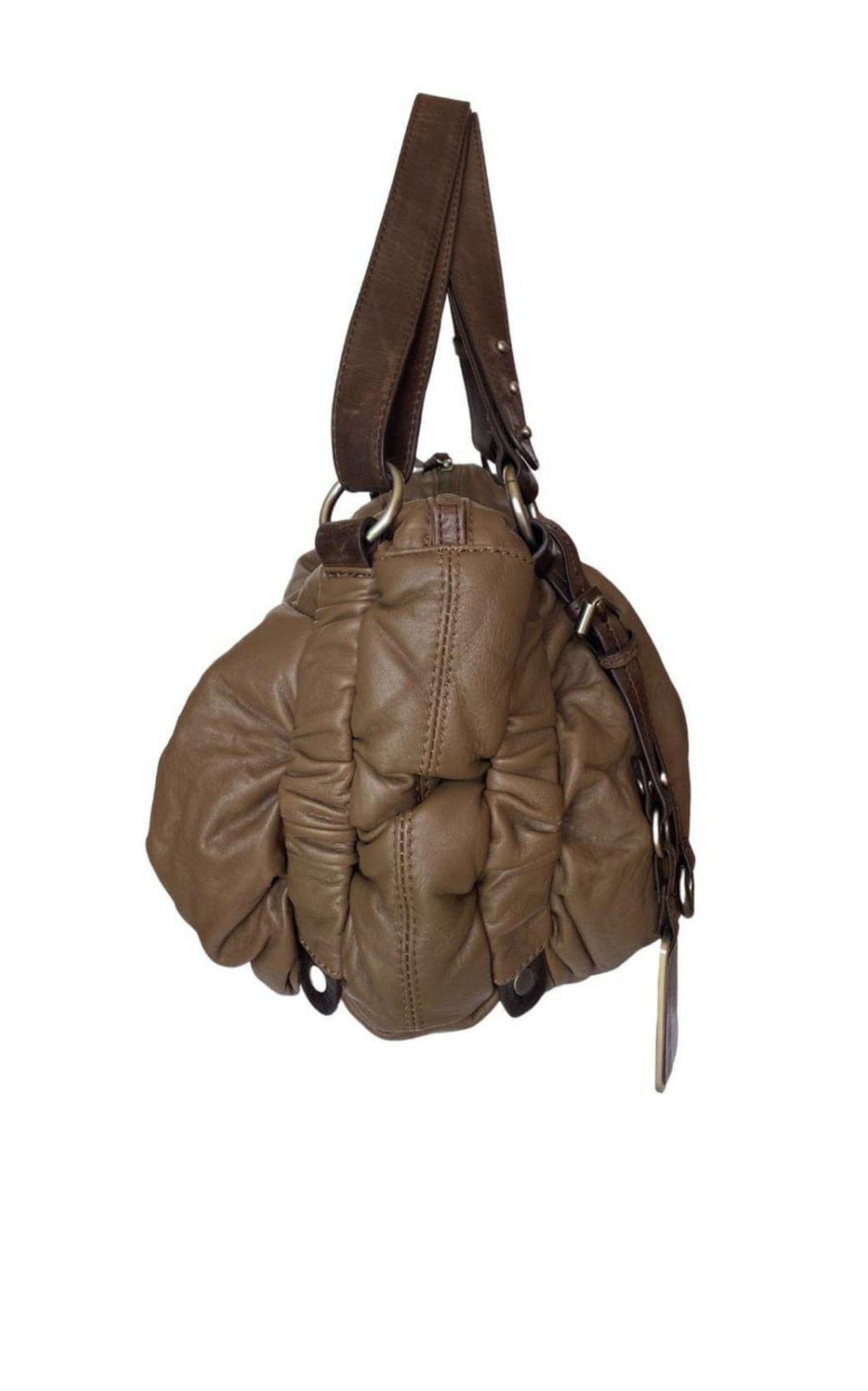 Mocha Brown Leather Puffer Shoulder Bag