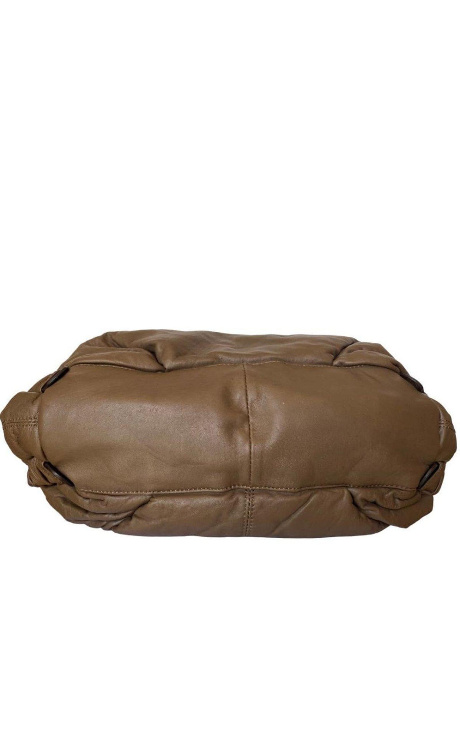 Mocha Brown Leather Puffer Shoulder Bag