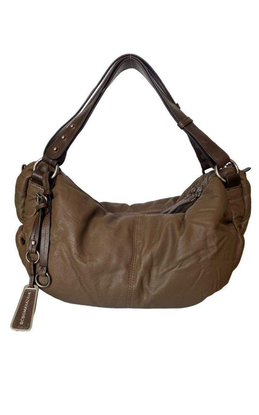 Mocha Brown Leather Puffer Shoulder Bag