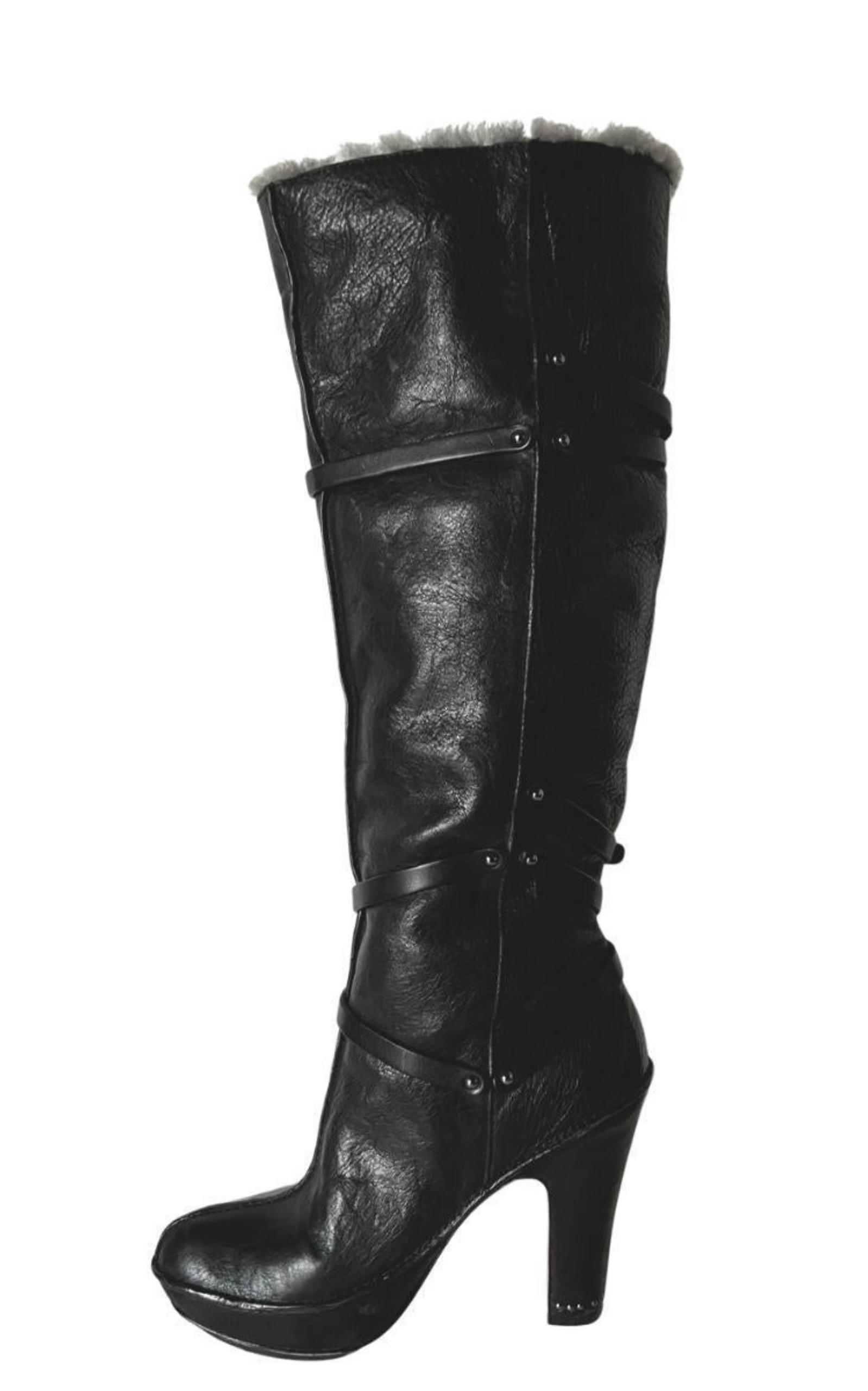 BCBGMAXAZRIA Molly Black Leather Boots with Shearling Lining | Runway ...