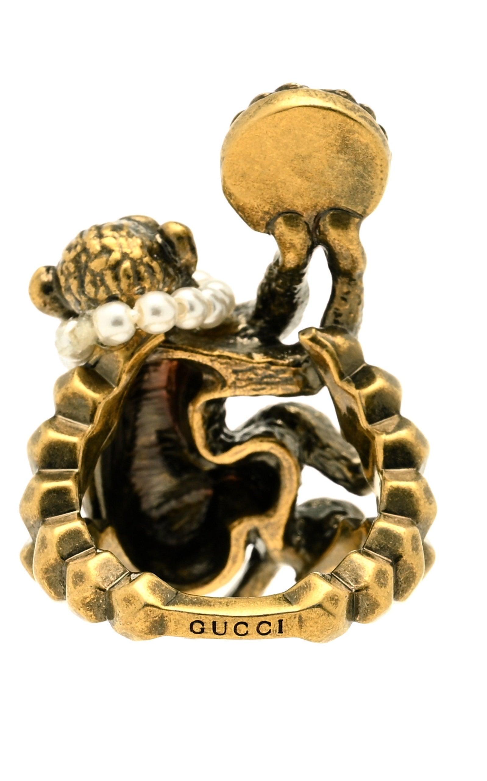 Gucci Monkey Ring In Metal In Pearl | Runway Catalog