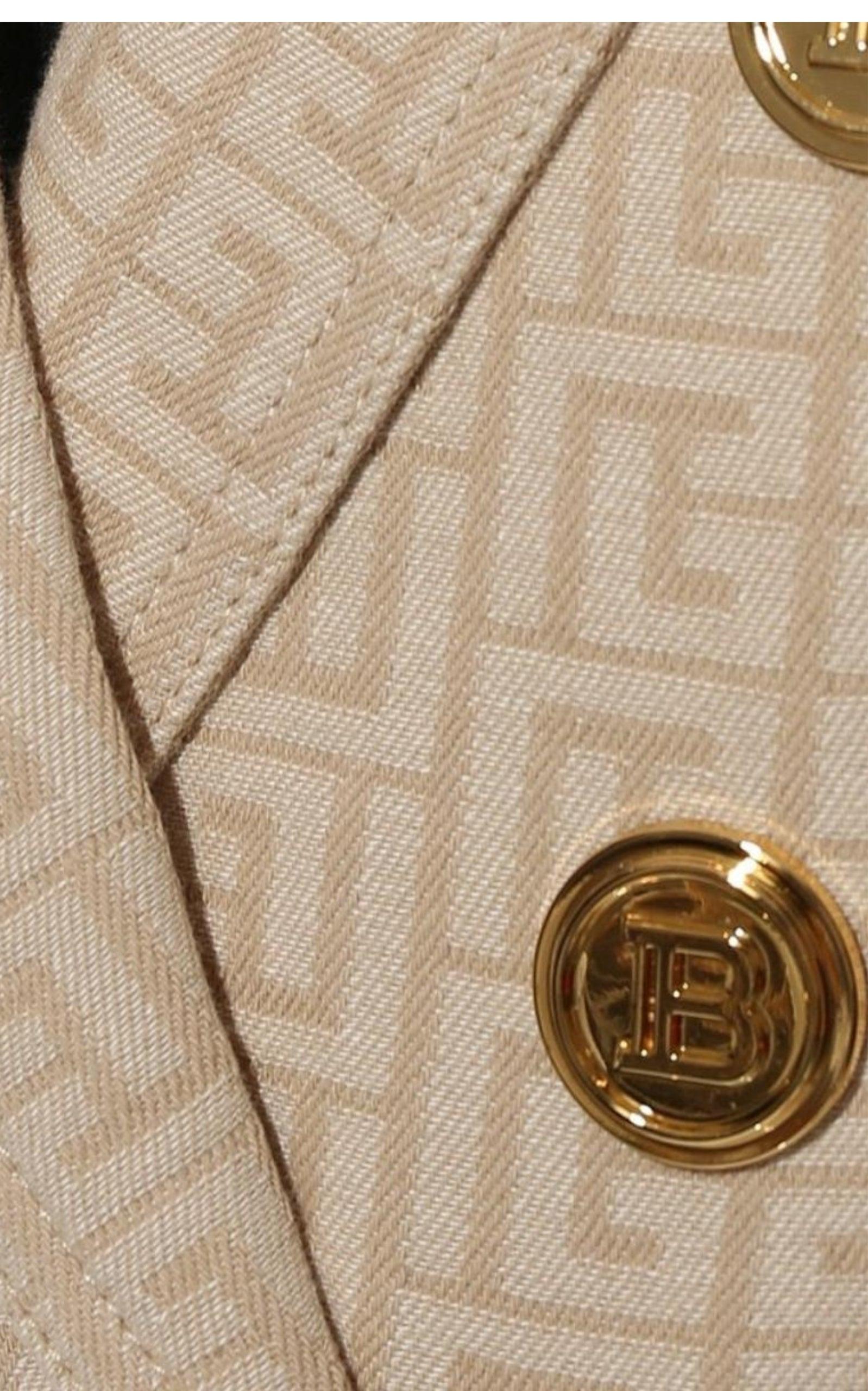 Balmain Double-Breasted Monogram Wool Coat