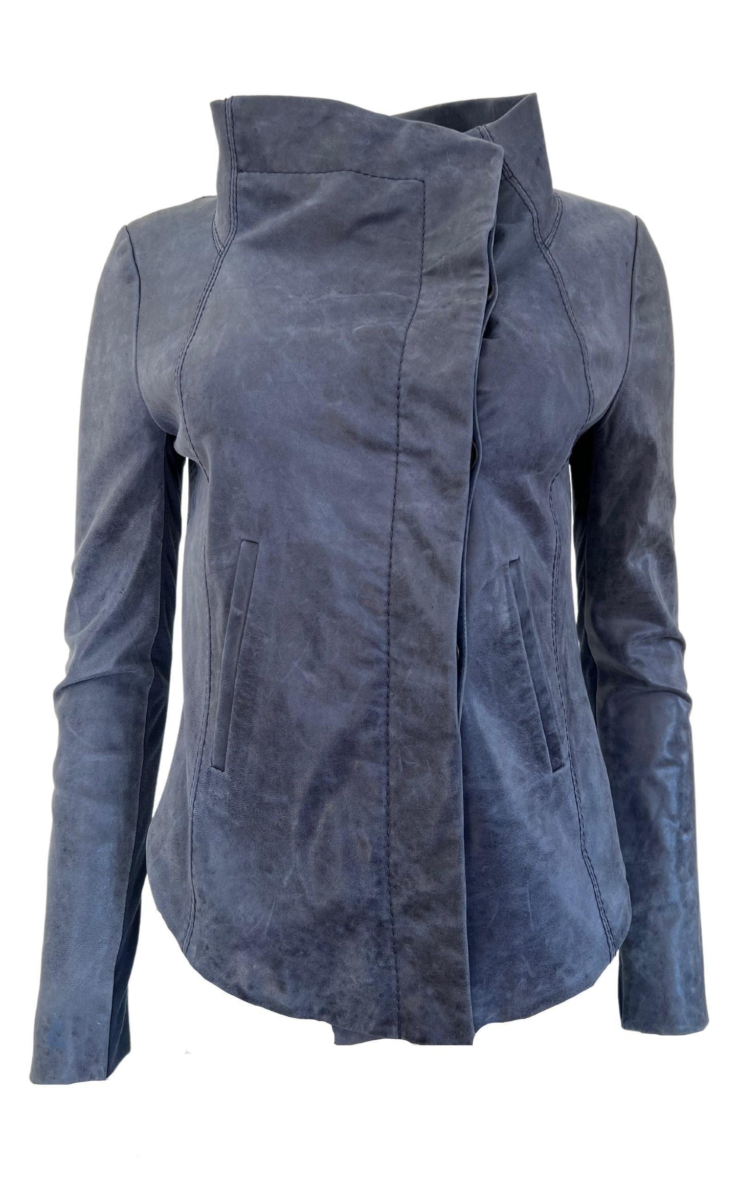  BCBGMAXAZRIAMoto Blue Leather Jacket - Runway Catalog