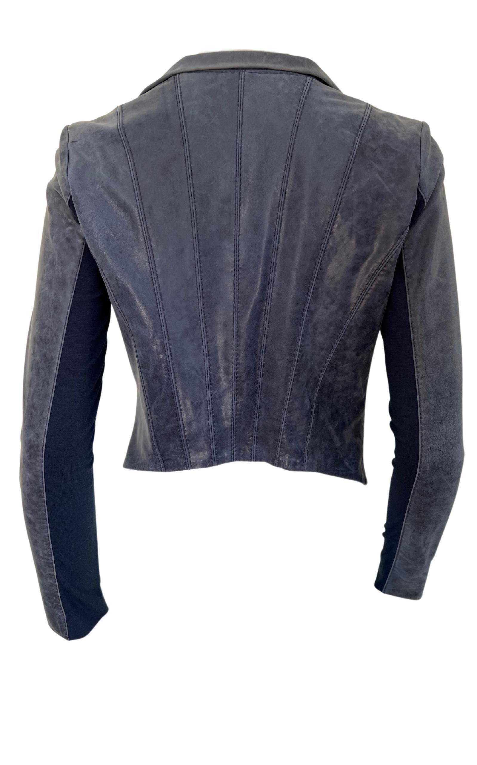  BCBGMAXAZRIAMoto Blue Leather Jacket - Runway Catalog